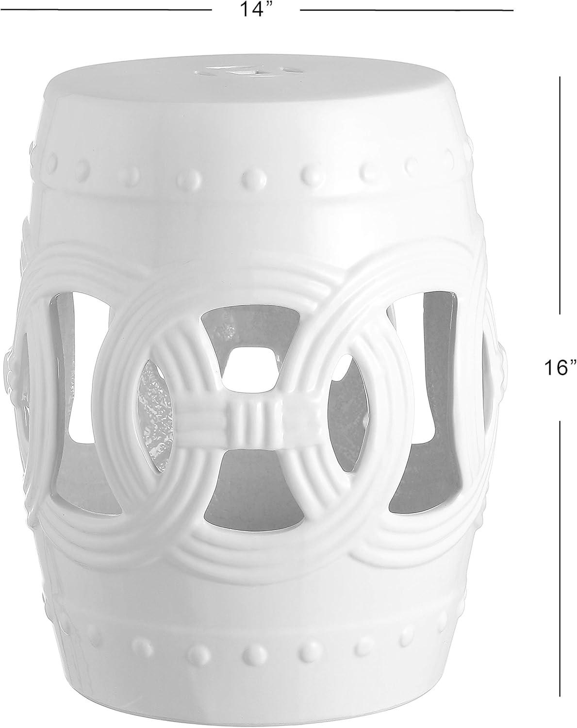 Lucky Coins 16" Eastern-Inspired Ceramic Drum Garden Stool, White - JONATHAN Y