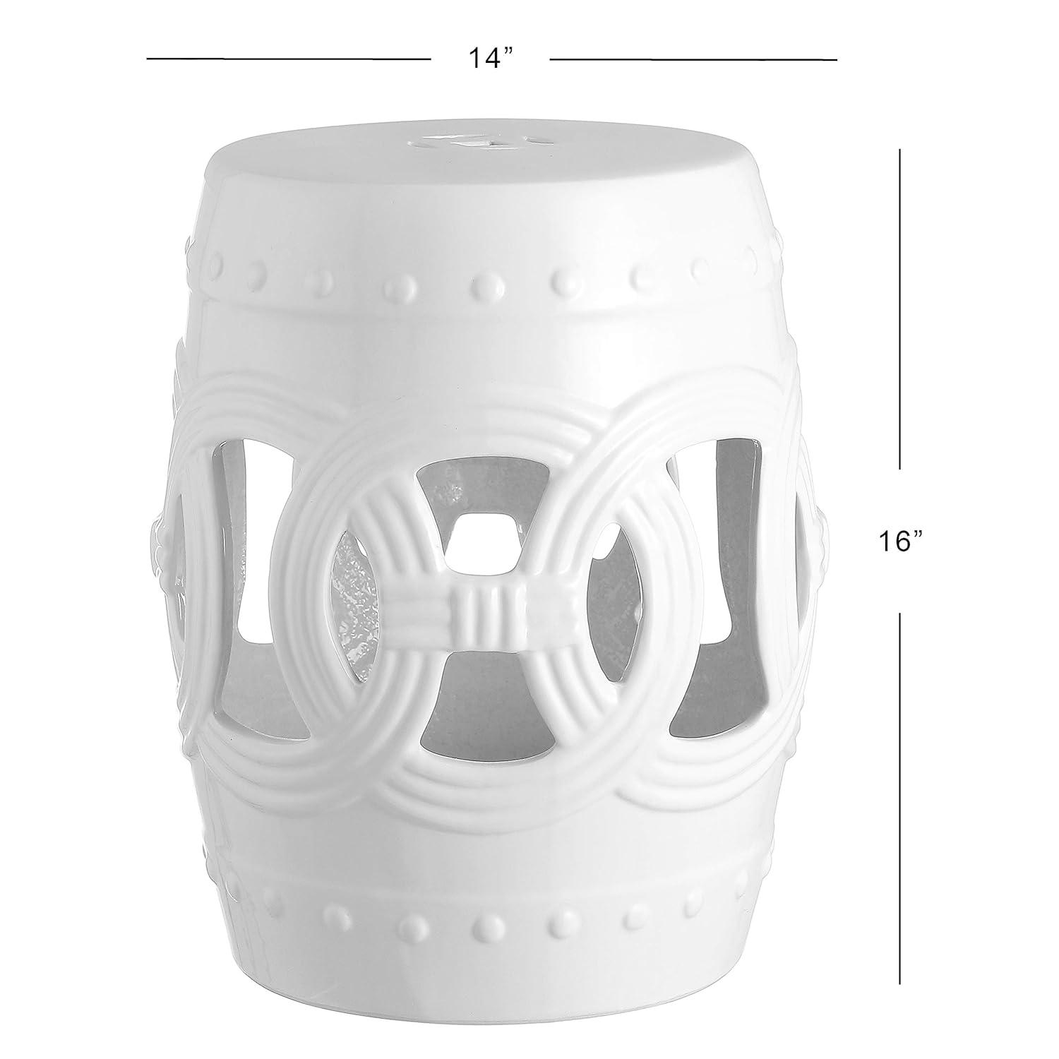 Lucky Coins 16" Eastern-Inspired Ceramic Drum Garden Stool, White - JONATHAN Y
