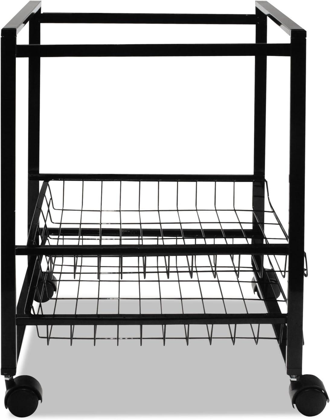 Black Steel Mobile File Cart with Dual-Wheel Casters