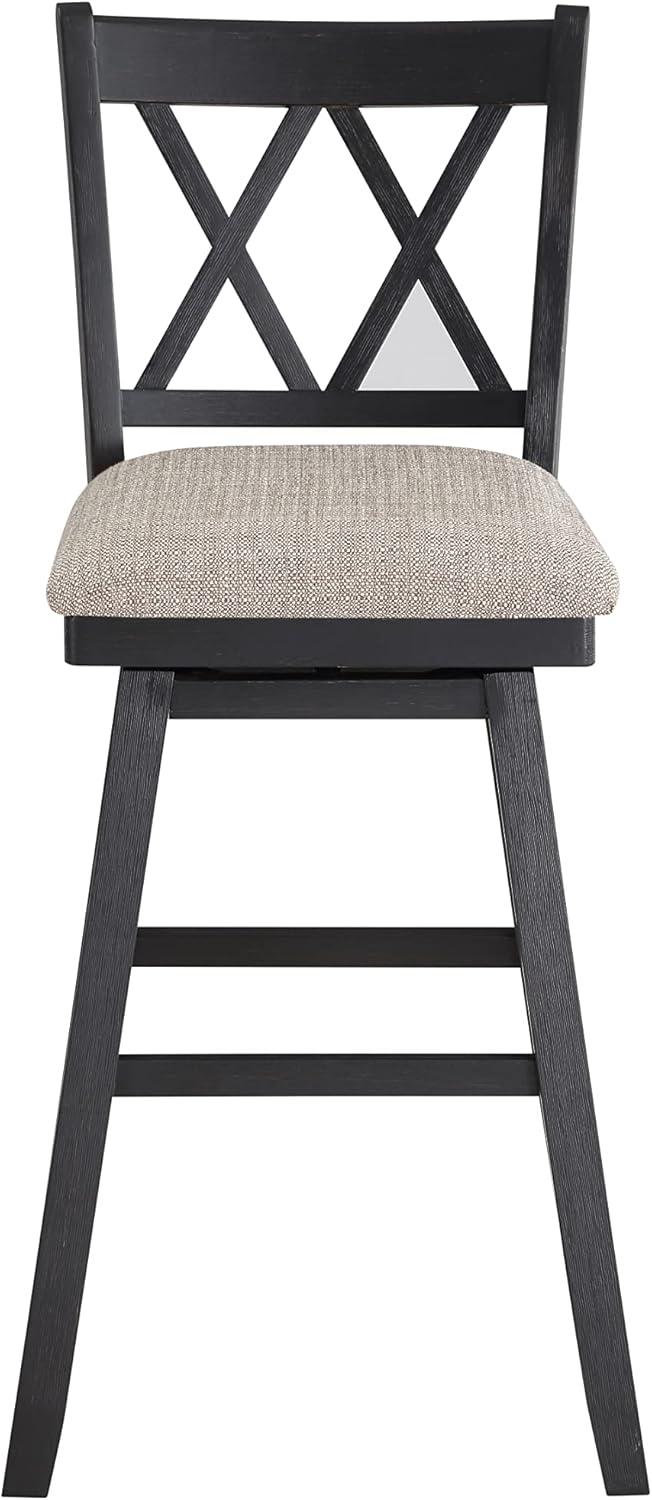 Home 2 Office 24" Brookline Xx Back Swivel Counter Height Barstool Distressed Black: Upholstered, Wood Frame, Footrest
