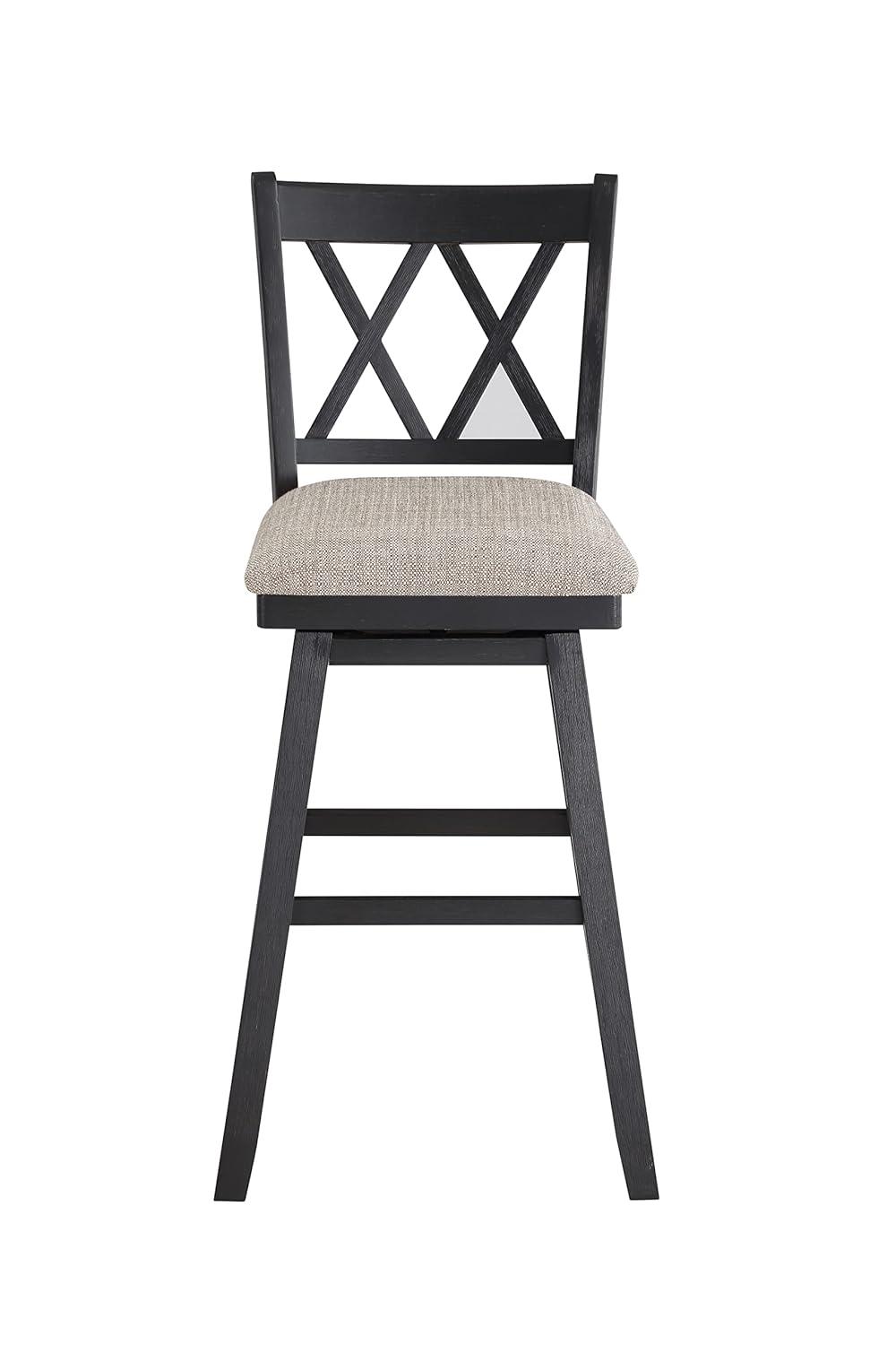 Home 2 Office 24" Brookline Xx Back Swivel Counter Height Barstool Distressed Black: Upholstered, Wood Frame, Footrest