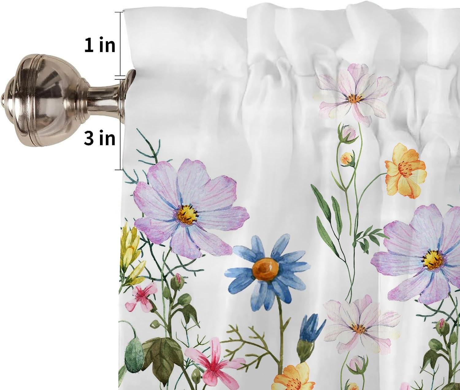 Spring Watercolor Floral Print Valance with Rod Pocket, 54" x 18"