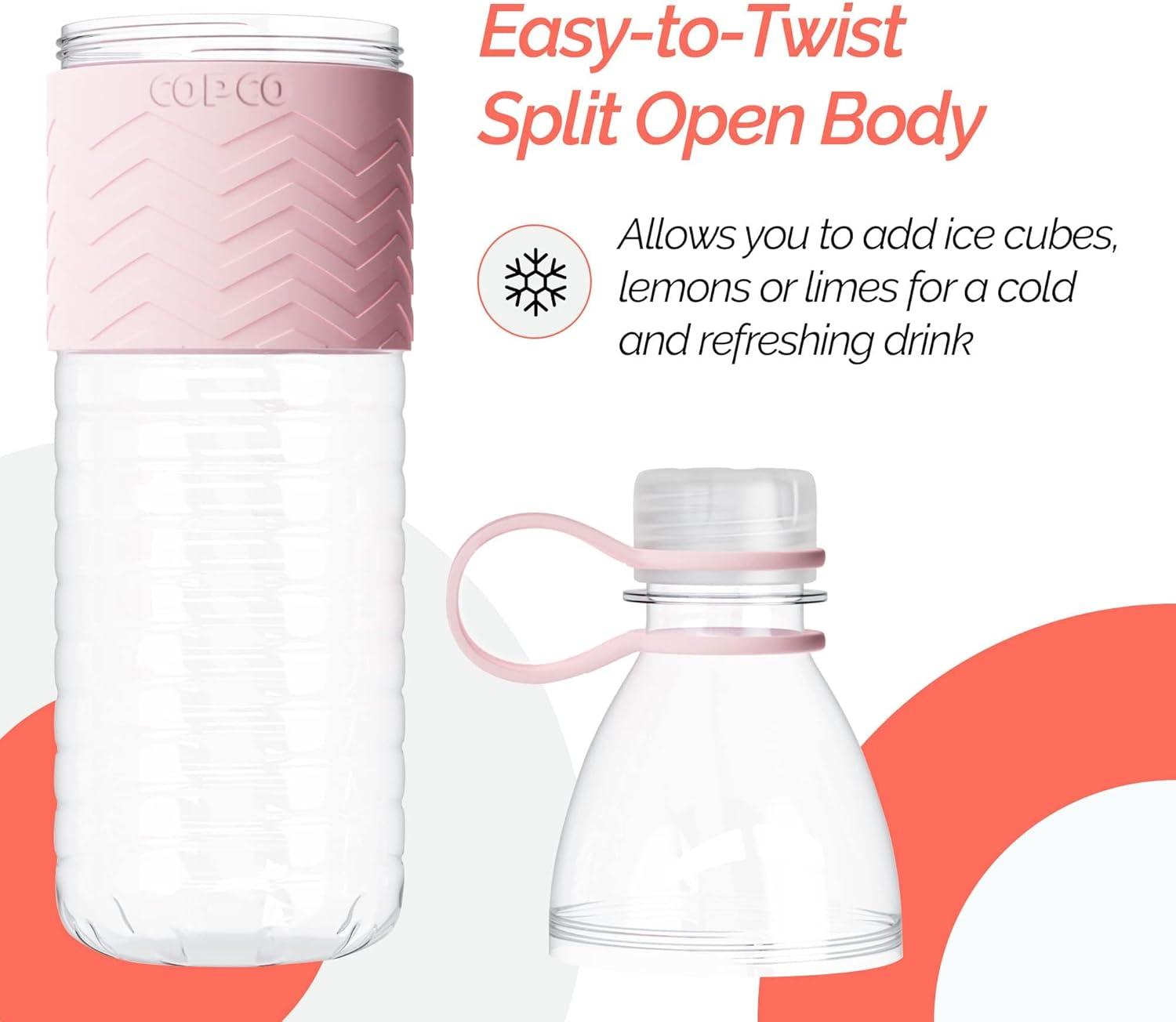 Copco Hydra Sports Water Bottle 20 Ounce Non Slip Sleeve BPA Free Tritan Plastic Reusable - Pink 2510-2298