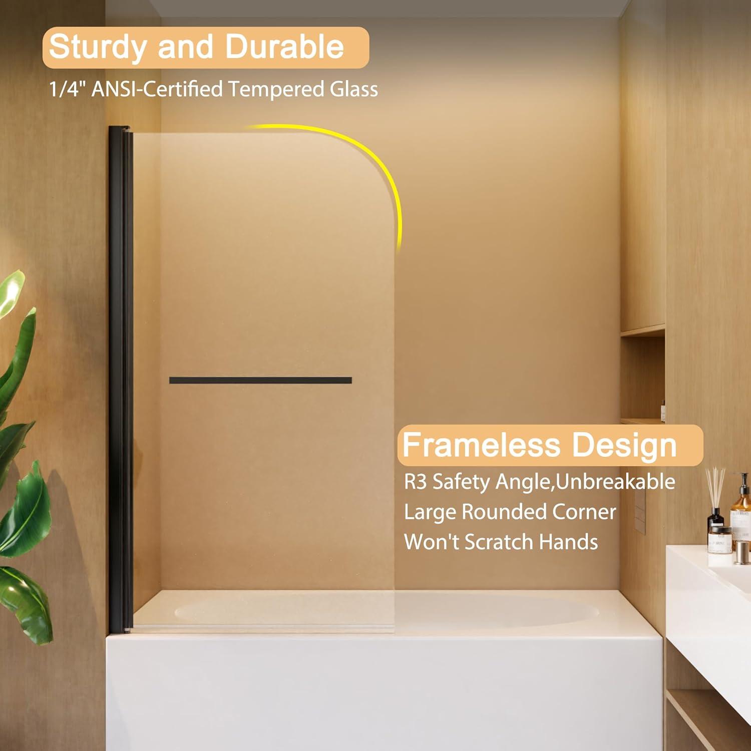 31"W x 55"H Frameless Folding Pivot Shower Tub Door Reversible Installation