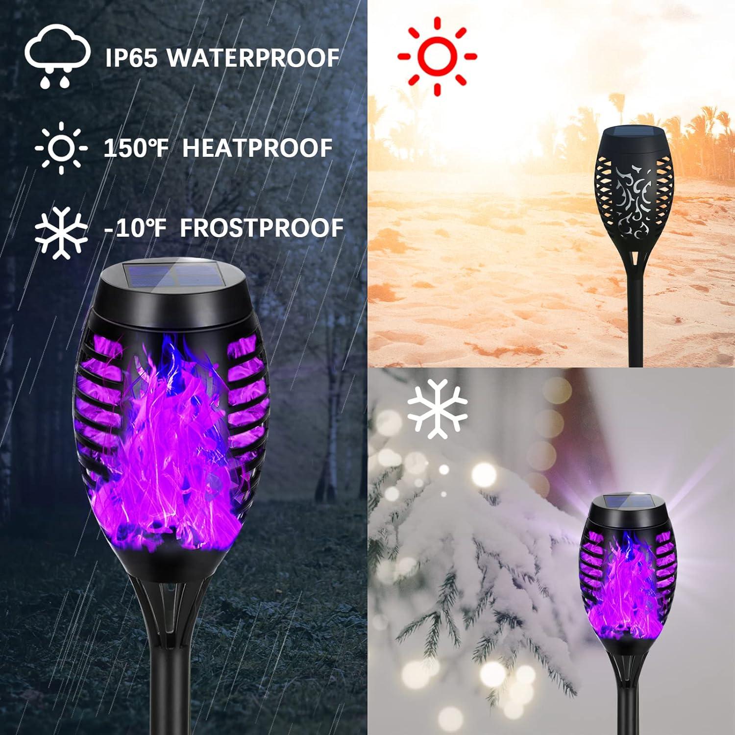 8Pack Halloween Decorations Outdoor, Halloween Solar Lights with Purple Flame for Halloween Decor, Waterproof Halloween Lights Outdoor, Solar Pathway Lights for Lawn Outside Halloween Yard Decorations