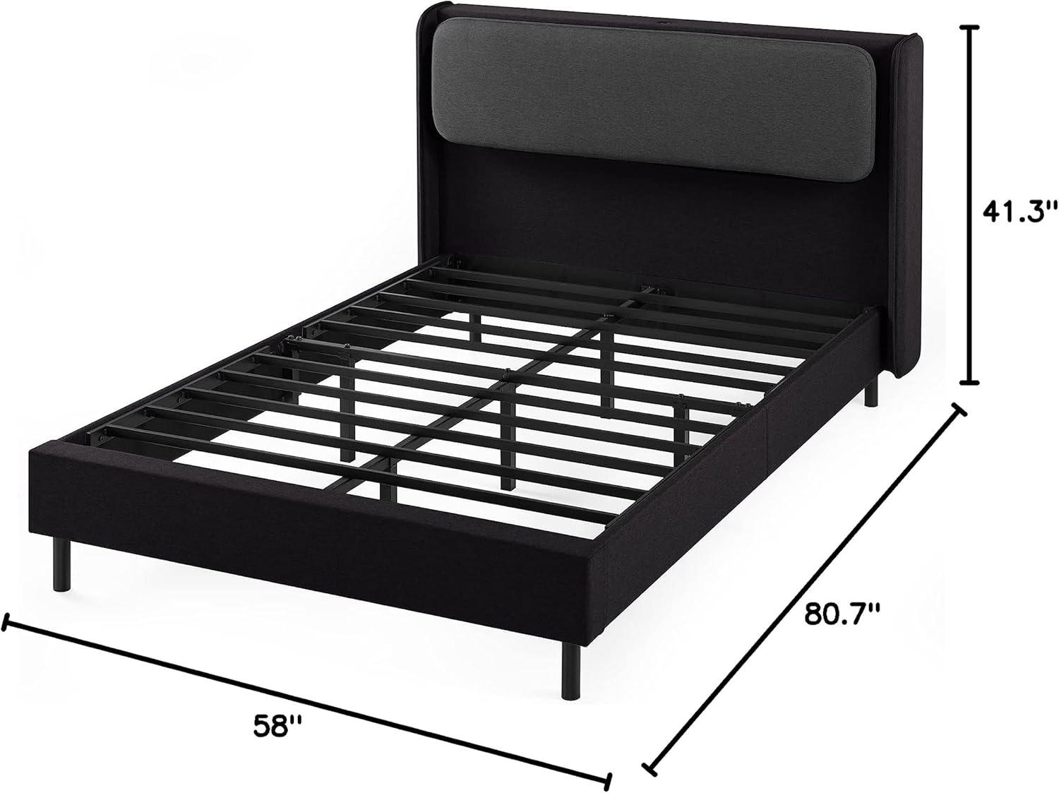 Zinus 39" Avery Platform Bed, Reclining Fabric Headboard and USB Ports, Beige, King