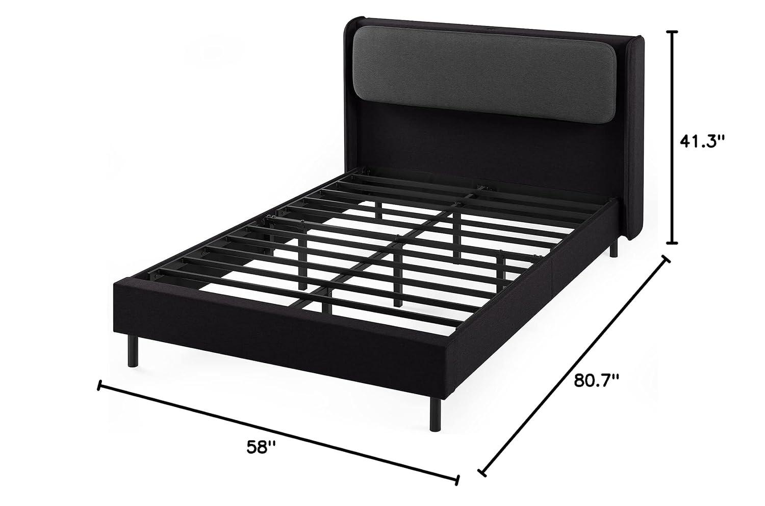 Zinus 39" Avery Platform Bed, Reclining Fabric Headboard and USB Ports, Beige, King