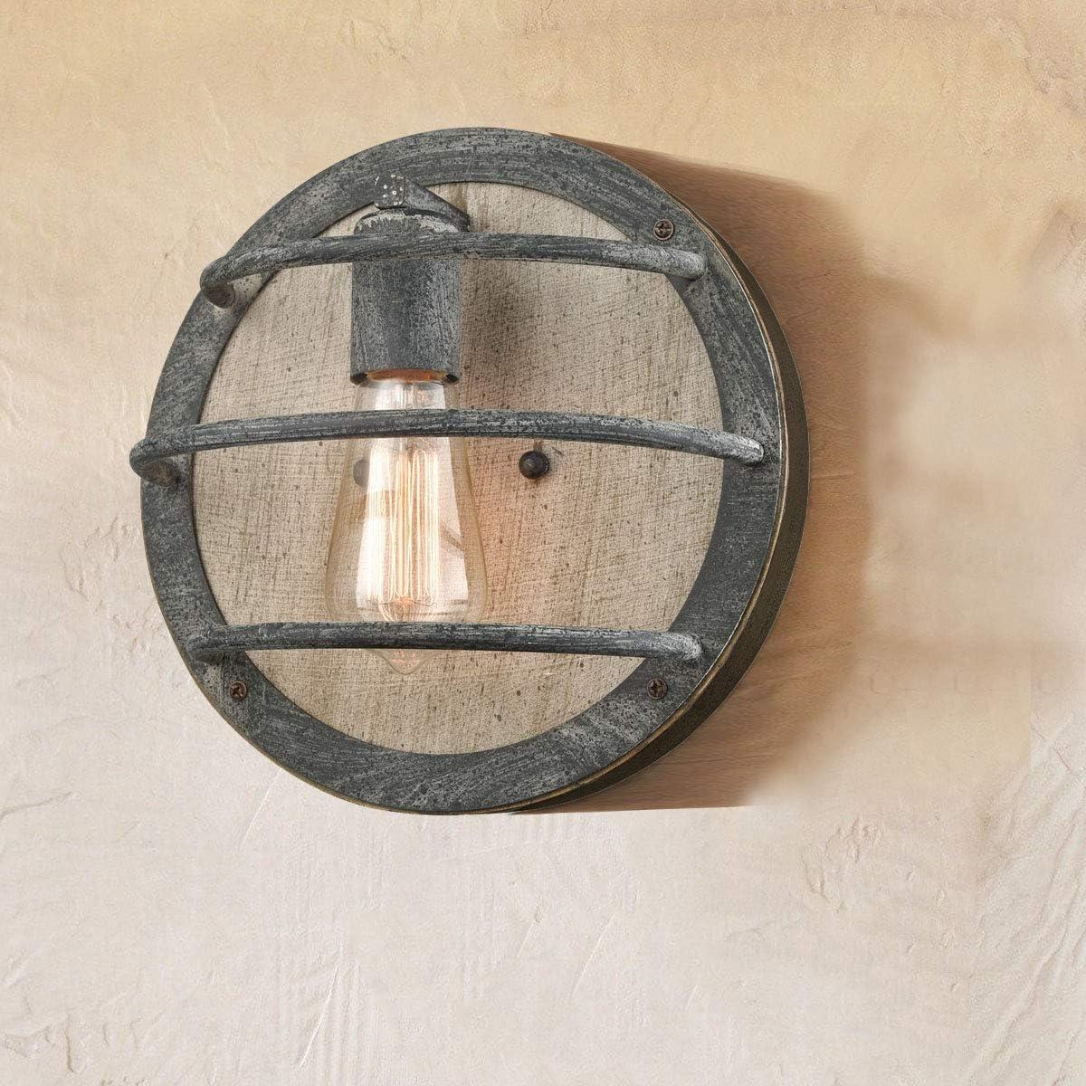 Claxy 10" Round Wood Wall Sconce with Cage for Bedroom Hallway Kitchen