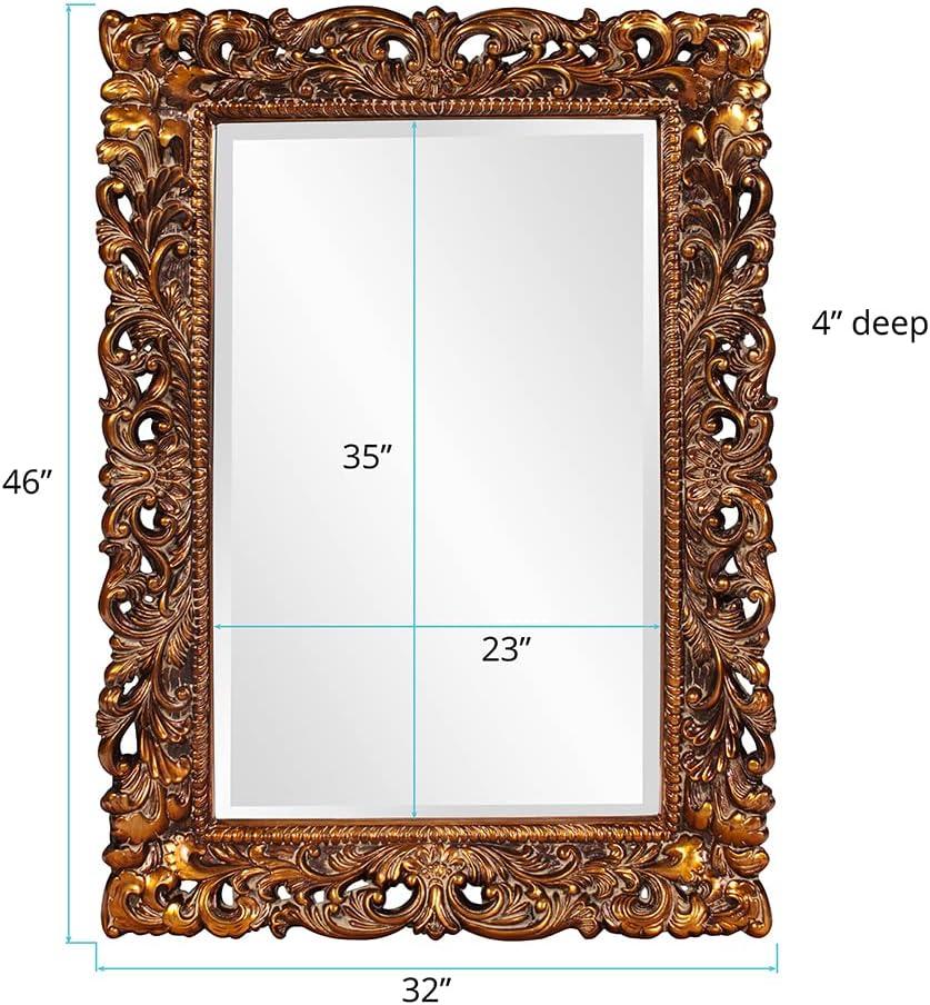 Howard Elliott Barcelona Hanging Rectangular Framed Wall Mirror, Antique Gold Resin, Traditional Designer Mirror for Home, Living Room or Bedroom, 23 x 35 Inch