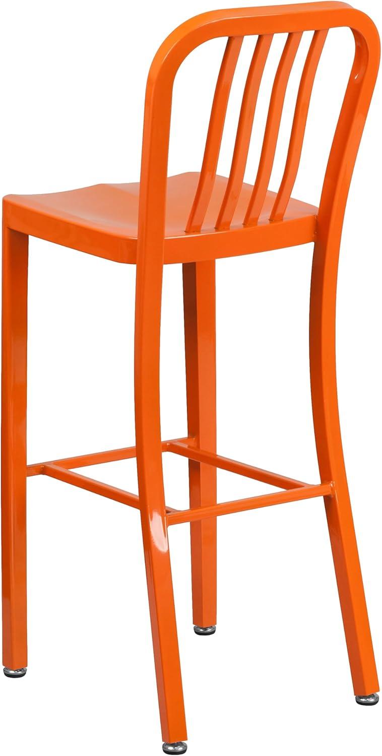 Flash Furniture Commercial Grade 30" High Orange Metal Indoor-Outdoor Barstool with Vertical Slat Back