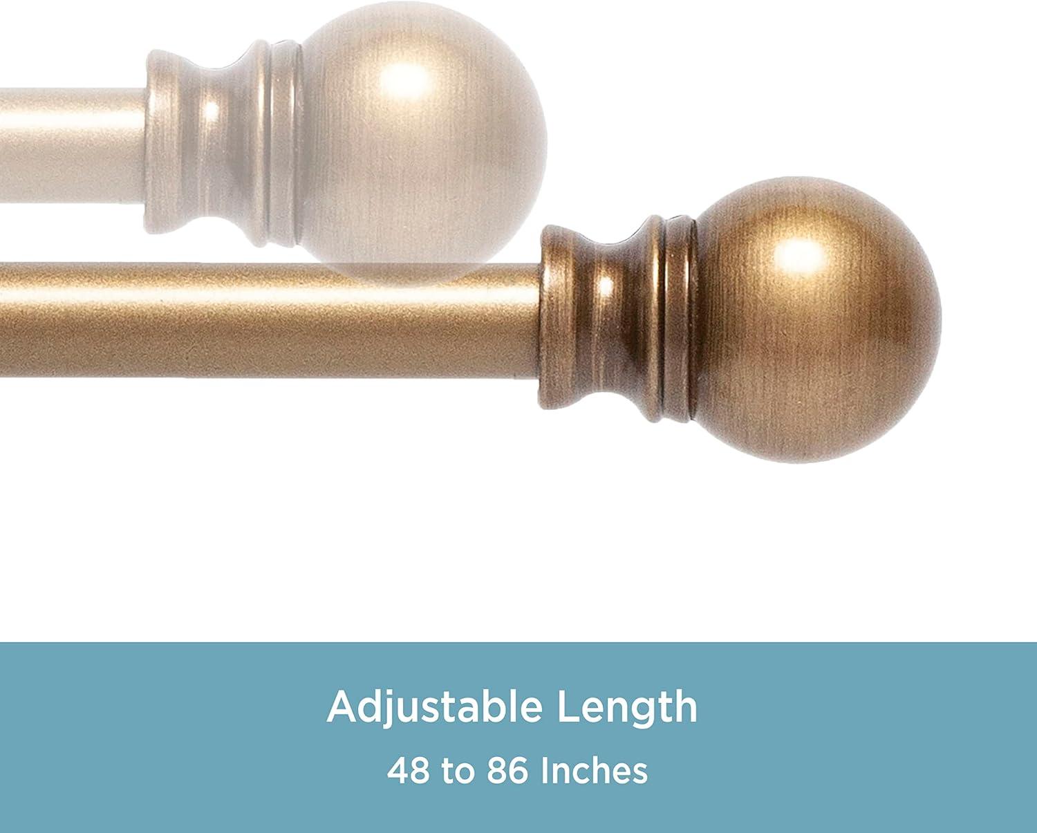 Kenney® Davenport 1/2" Petite Cafe Decorative Window Curtain Rod, 48-86", Brushed Brass