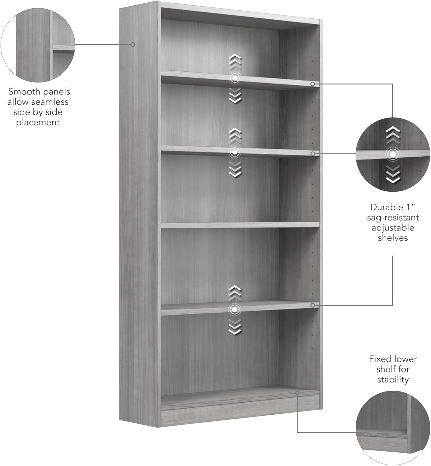Bowery Hill Librería Alta de 5 Estantes en Gris Moderno - Madera de Ingeniería