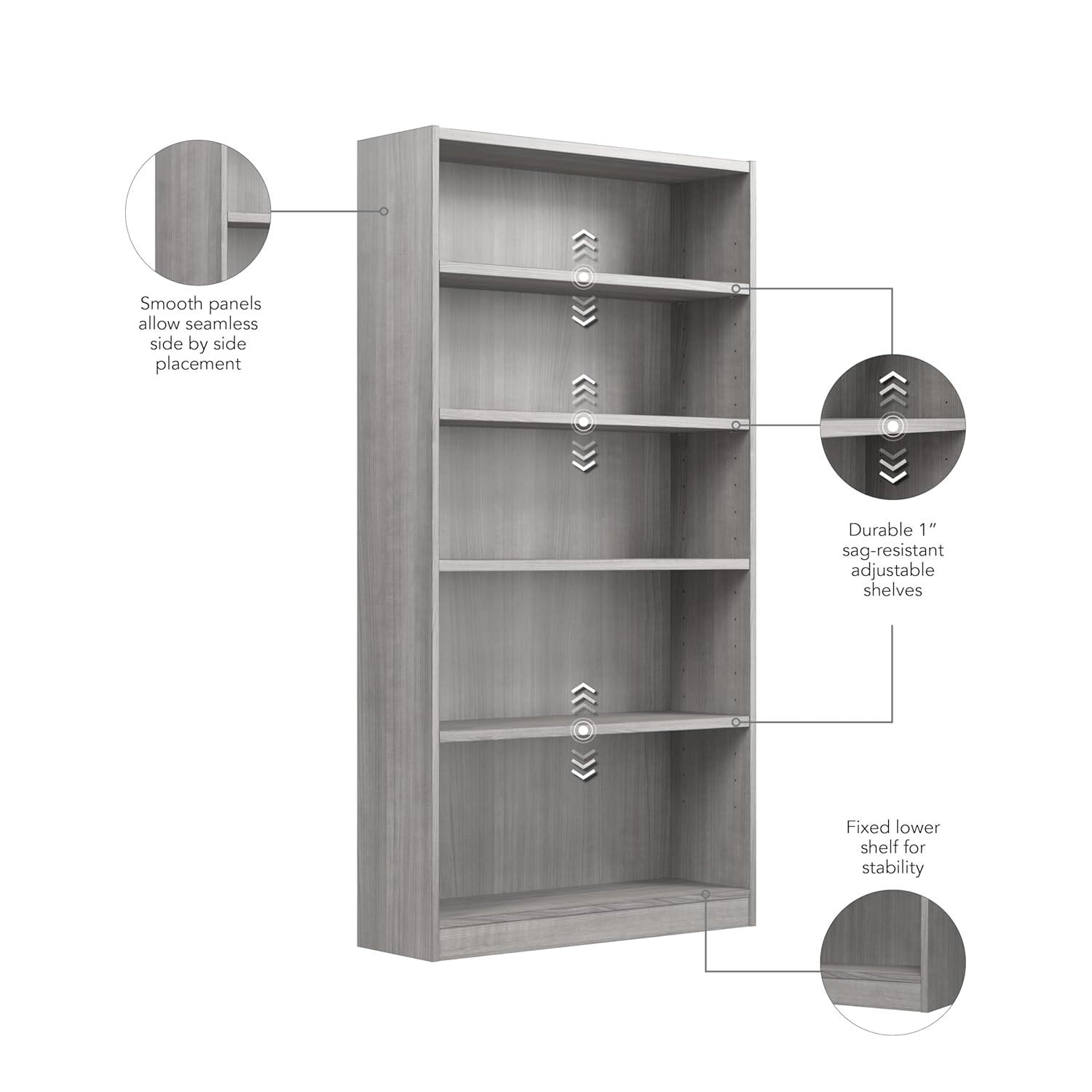 Bowery Hill Librería Alta de 5 Estantes en Gris Moderno - Madera de Ingeniería