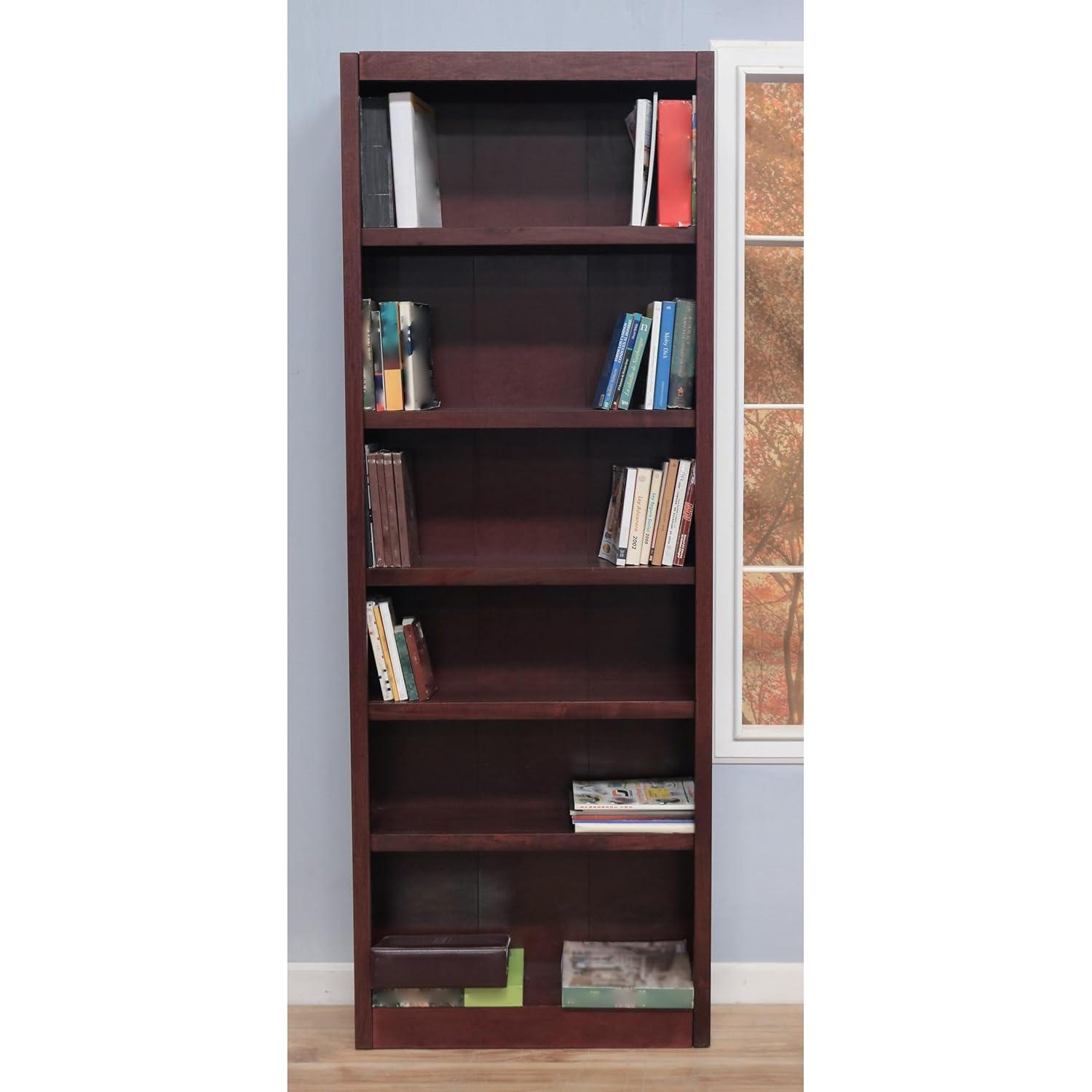 Concepts in Wood 6 Shelf Wood Bookcase, 84 inch Tall - Espresso Finish