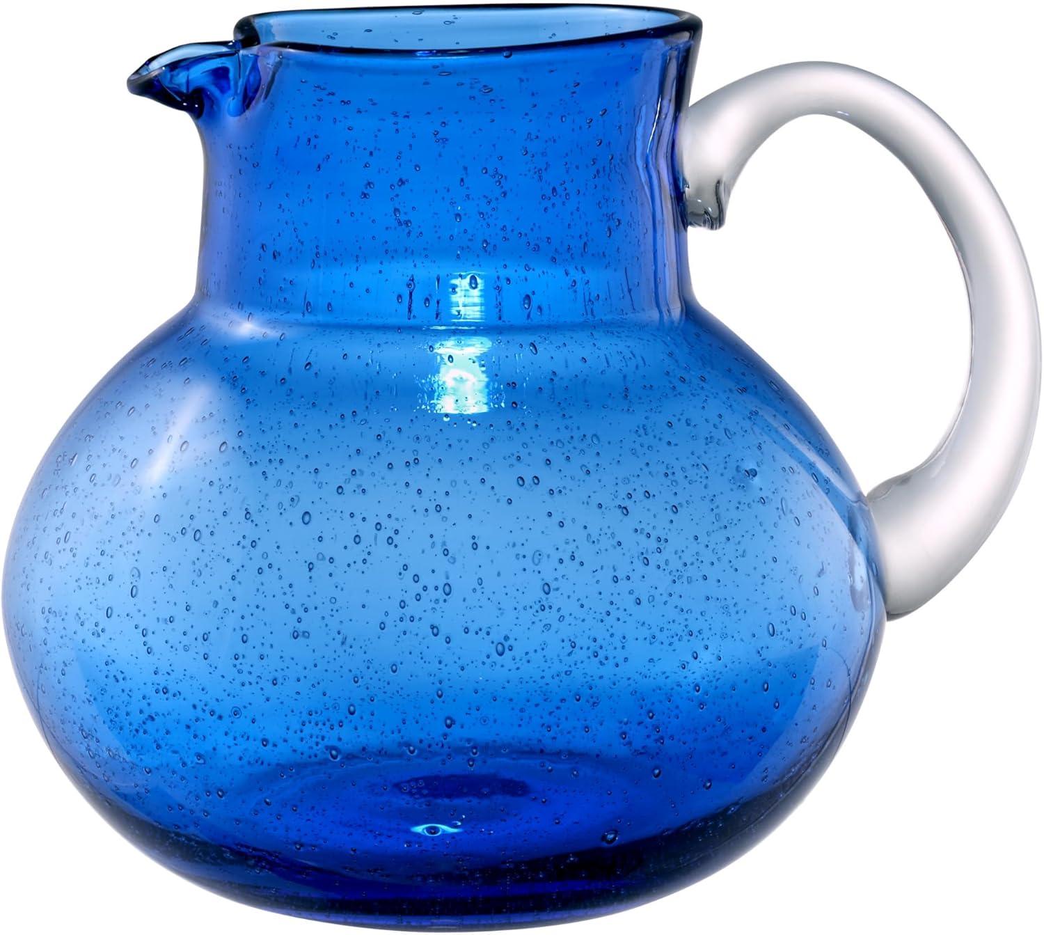 Artland Iris 90 Oz Handblown Glass Pitcher, Bubble Shape, Lead-Free, Versatile Drink Dispenser for Water, Cocktails, Dishwasher Safe - Cobalt Blue