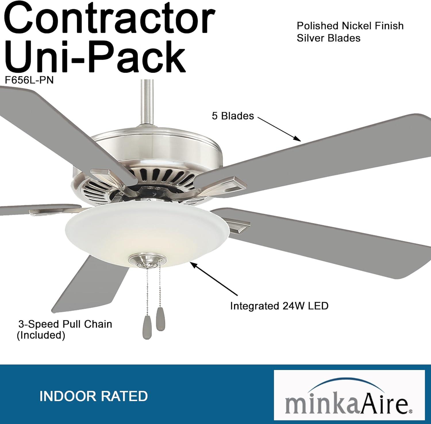 52" Minka Aire Modern Indoor Ceiling Fan with LED Light Polished Nickel White Glass Shade for Living Room Kitchen Bedroom Family