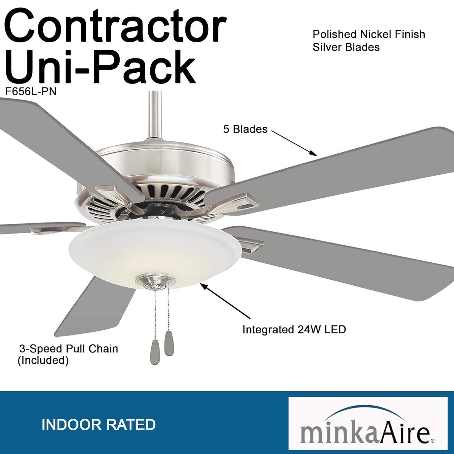 52" Minka Aire Modern Indoor Ceiling Fan with LED Light Polished Nickel White Glass Shade for Living Room Kitchen Bedroom Family