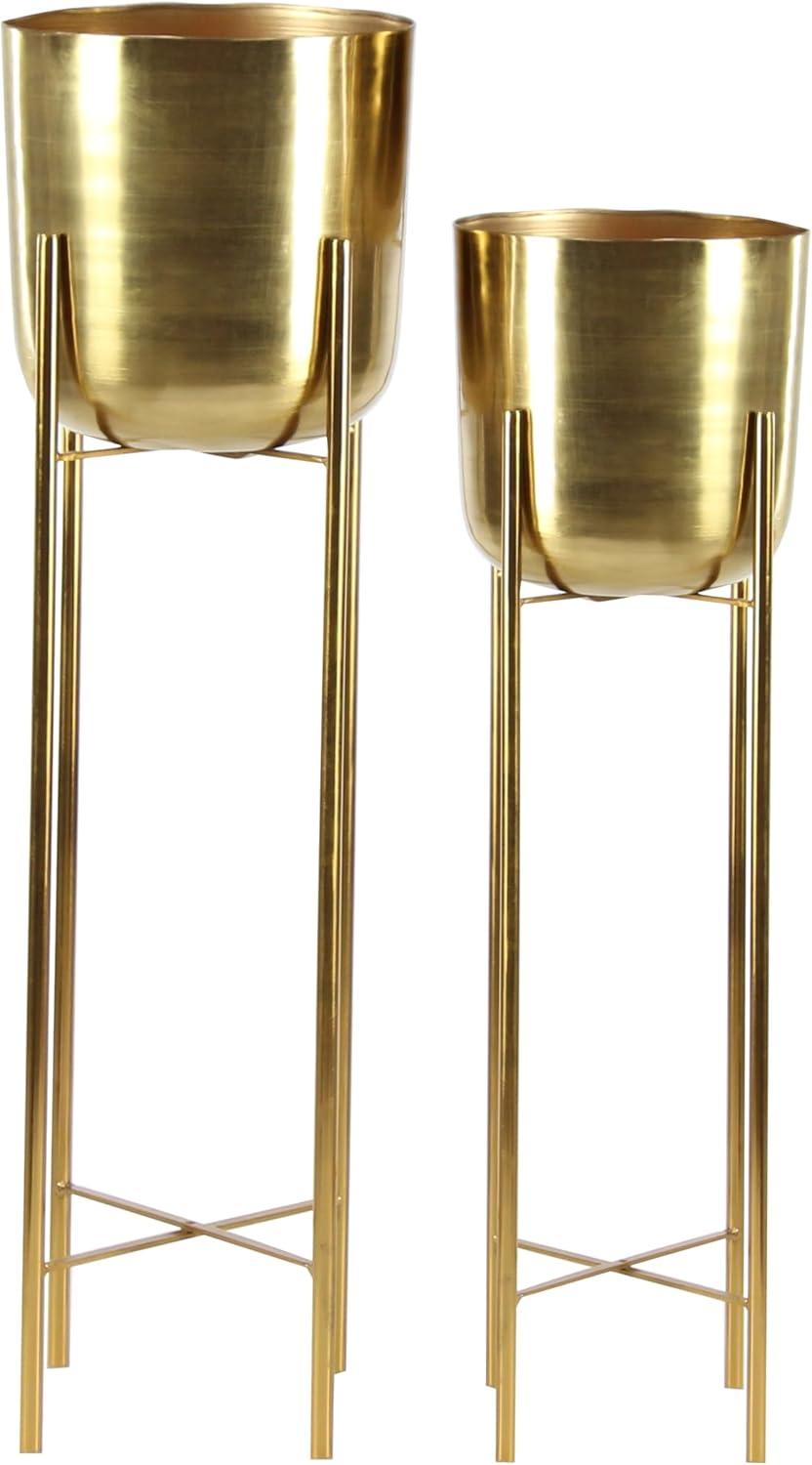 Elegant Gold Dome Metal Planters with Stand, Set of 2