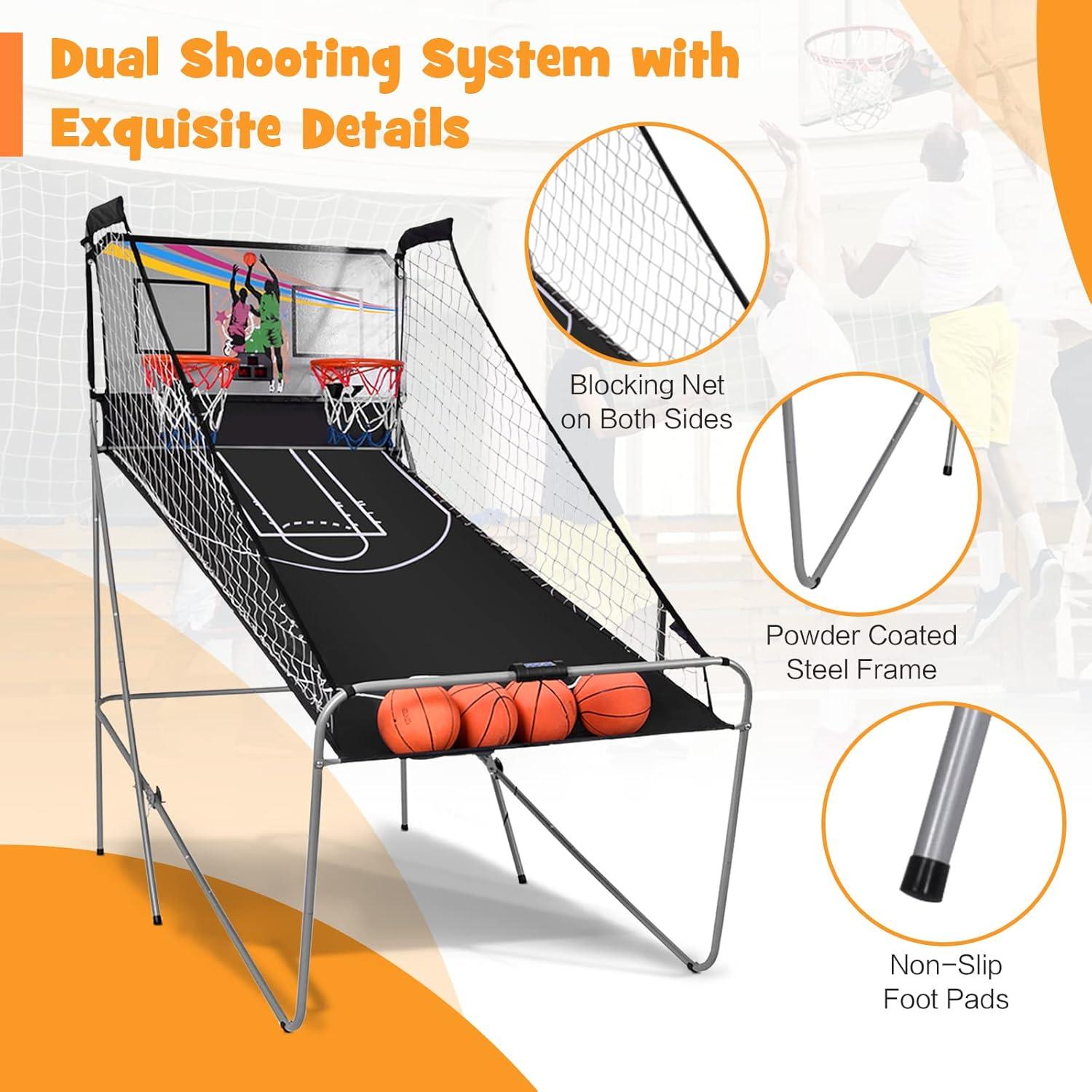 Dual LED Electronic Basketball Arcade Game with 4 Balls and Foldable Design
