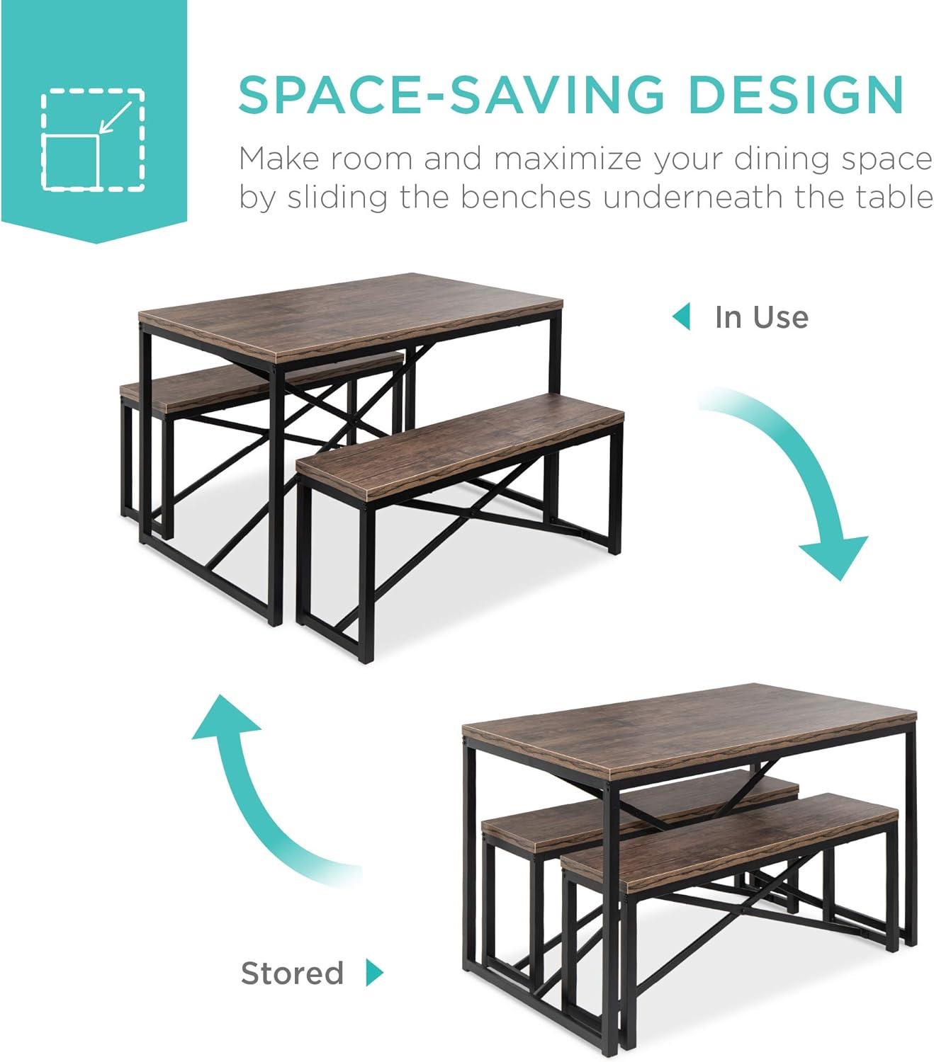 Best Choice Products 45.5in 3-Piece Bench Style Dining Furniture Set, 4-Person Dinette w/ 2 Benches, Table