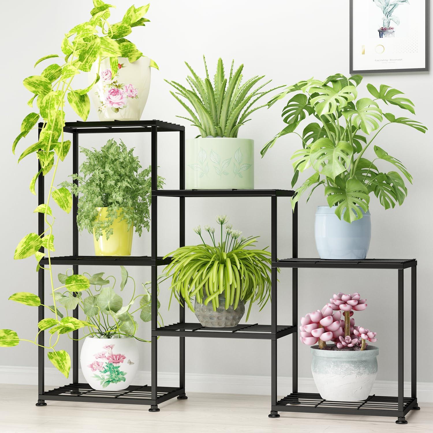 Metal Plant Stand Indoor Metal Plant Stands Outdoor Tiered Plant Shelf for Multiple Plants, 3 Tiers 7 Potted Ladder Plant Holder Table Plant Pot Stand for Window Garden Balcony Living Room