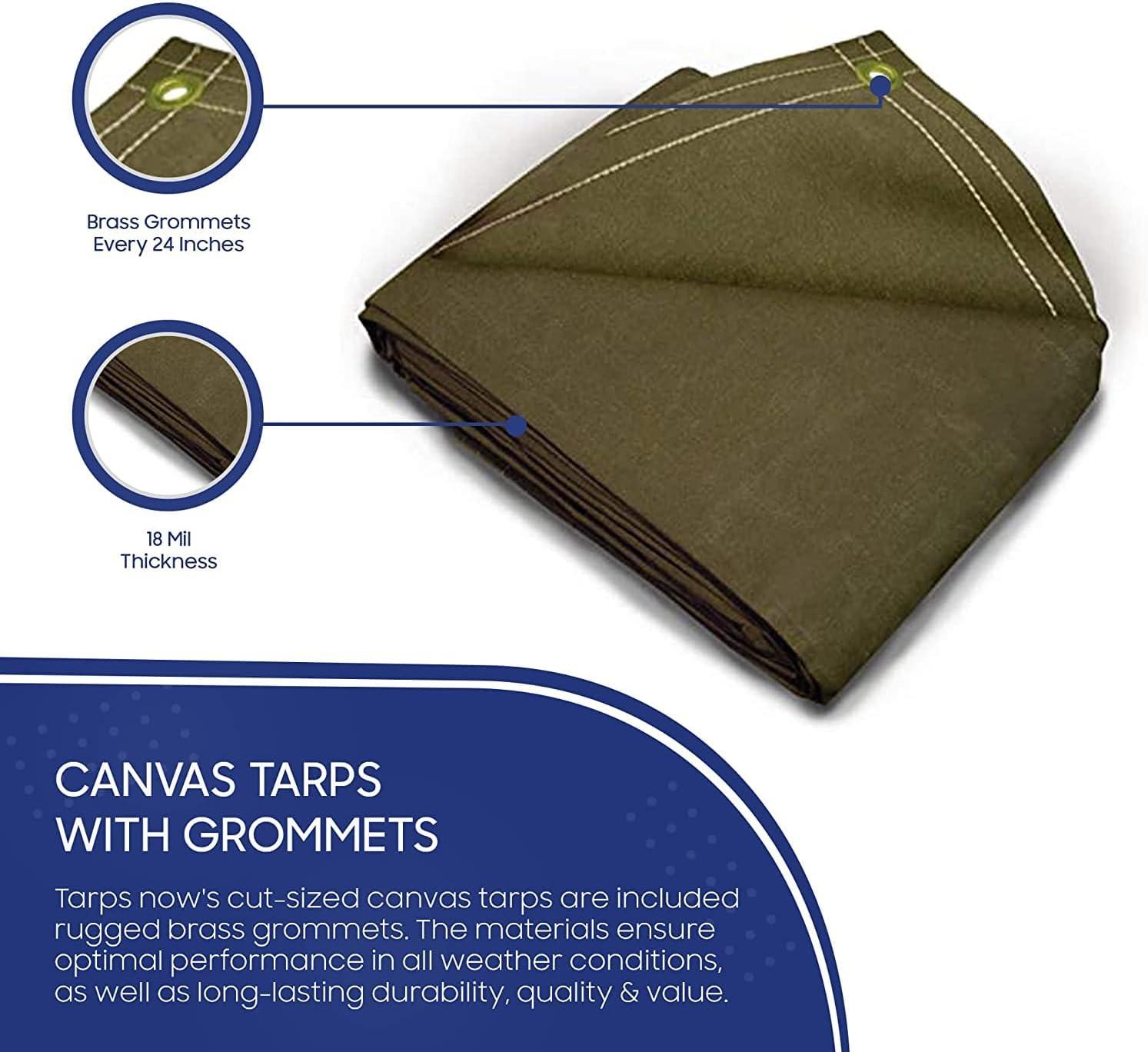 Tarps Now 20 Mil Canvas Tarp Cover with Brass Grommet- Olive Drab, 12'x20'