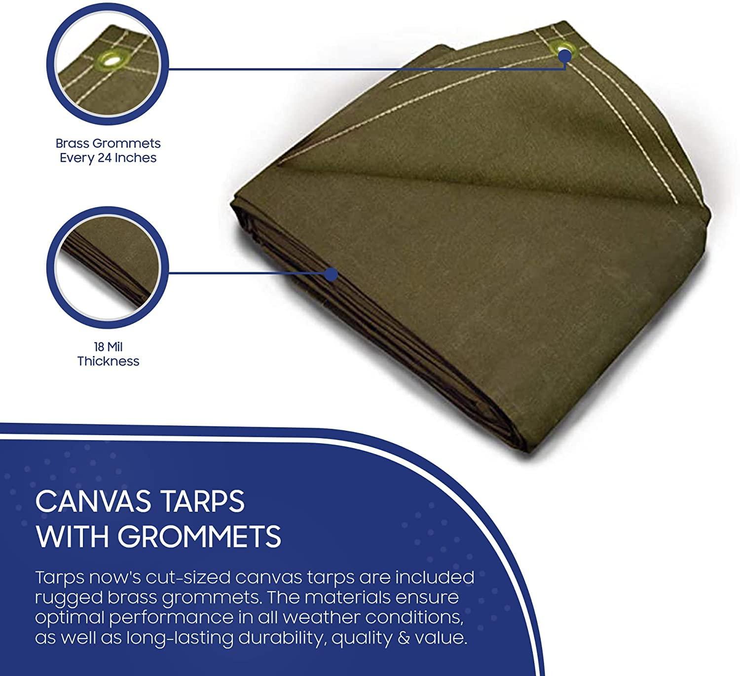 Tarps Now 20 Mil Canvas Tarp Cover with Brass Grommet- Olive Drab, 12'x20'