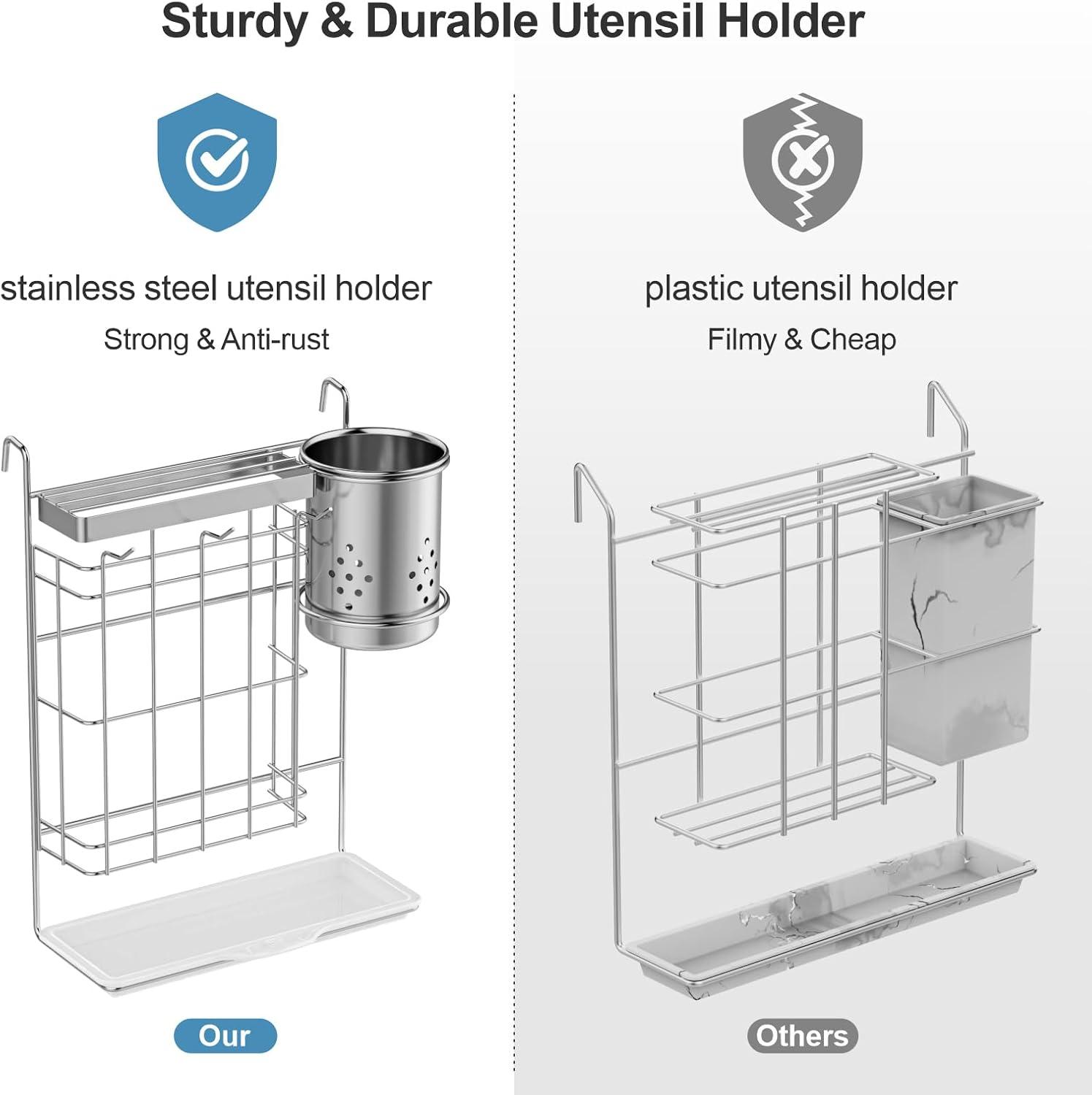 2 Tier Dish Drying Rack for Kitchen Counter，Stainless Steel Large Capacity Dish Rack with Detachable Dish Drainer Organizer，Utensil Holder and Drain Board