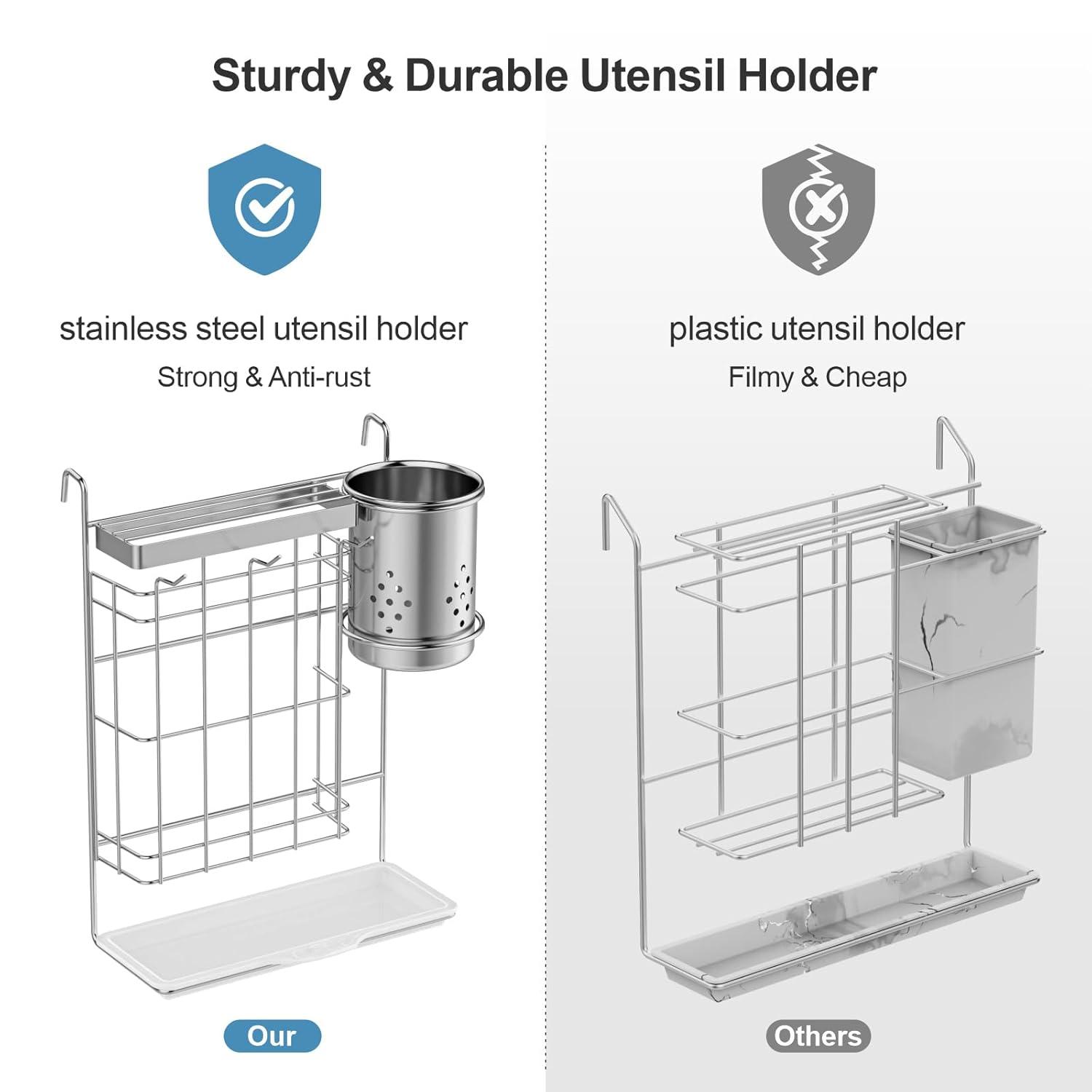 2 Tier Dish Drying Rack for Kitchen Counter，Stainless Steel Large Capacity Dish Rack with Detachable Dish Drainer Organizer，Utensil Holder and Drain Board