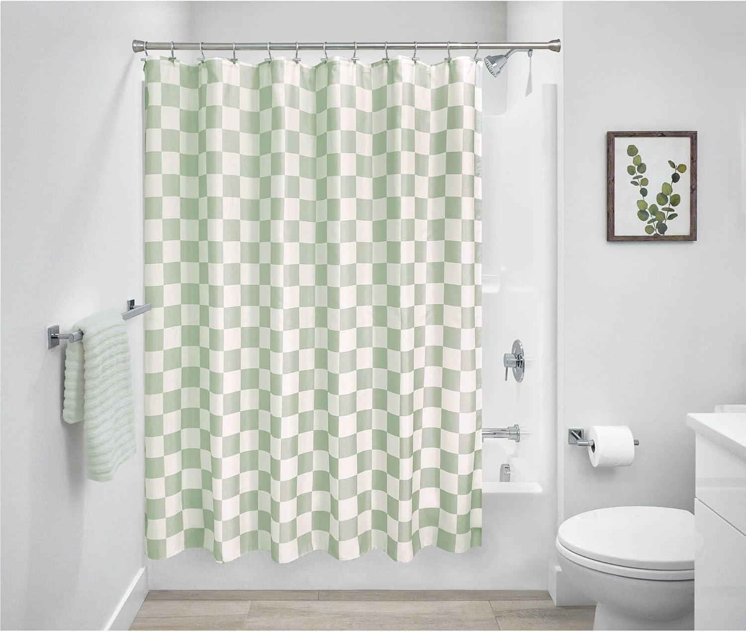 iDesign iDesign Checkered Polyester Shower Curtain - 12 Reinforced Buttonholes - 72" x 72" – Green/White