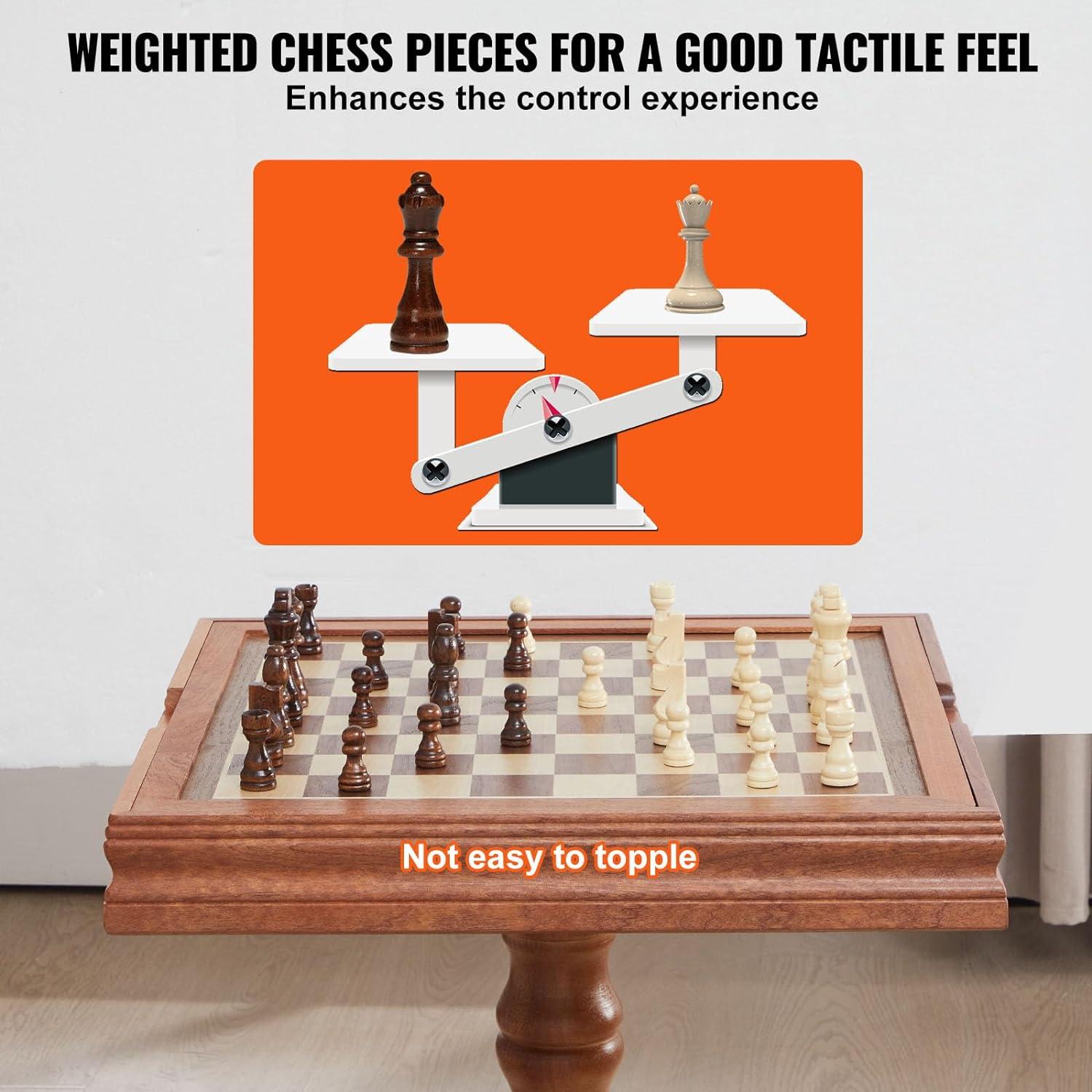GSE Wooden 3-in-1 Chess Checkers Backgammon Table, Chess Checkers Backgammon Combo Game Set