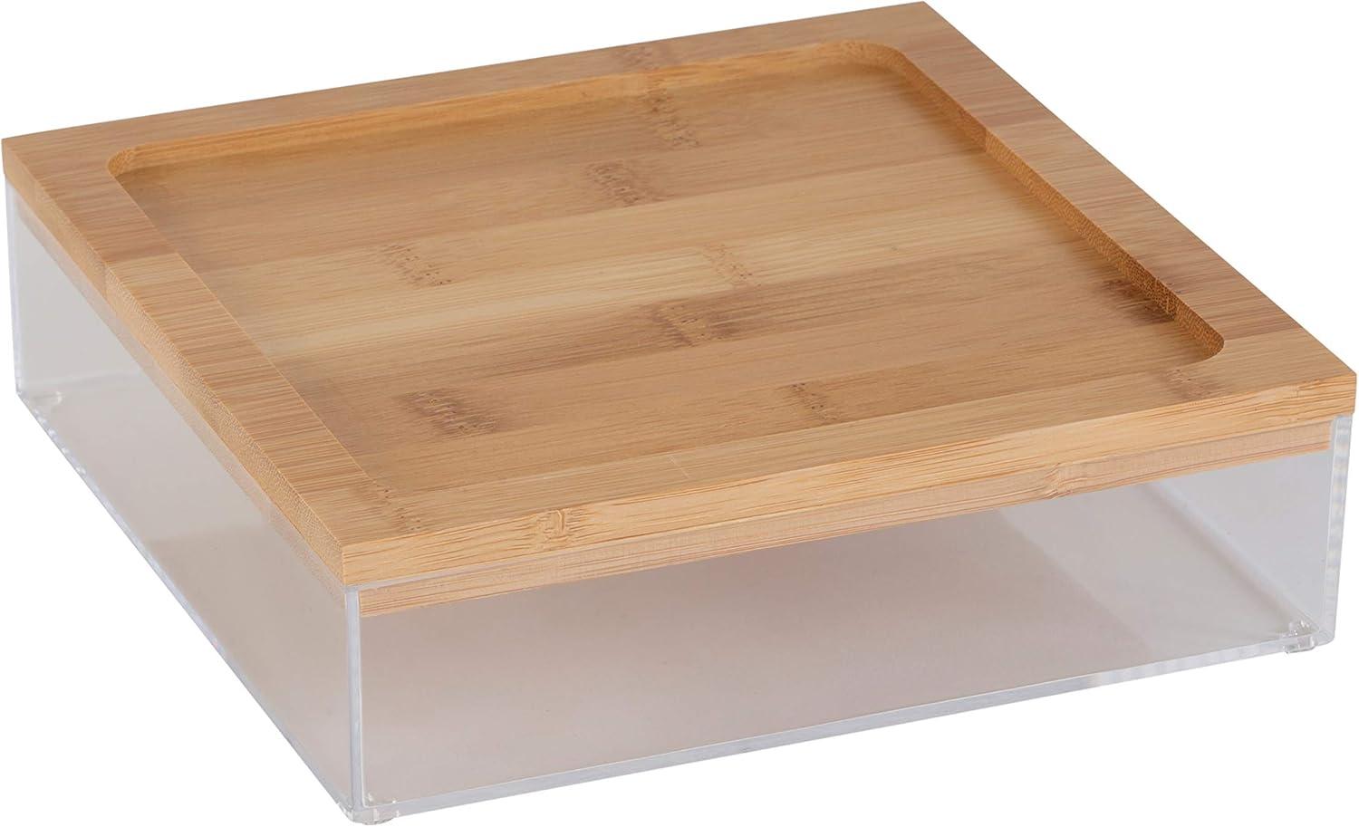 Clear Square Bamboo Lidded Storage Box