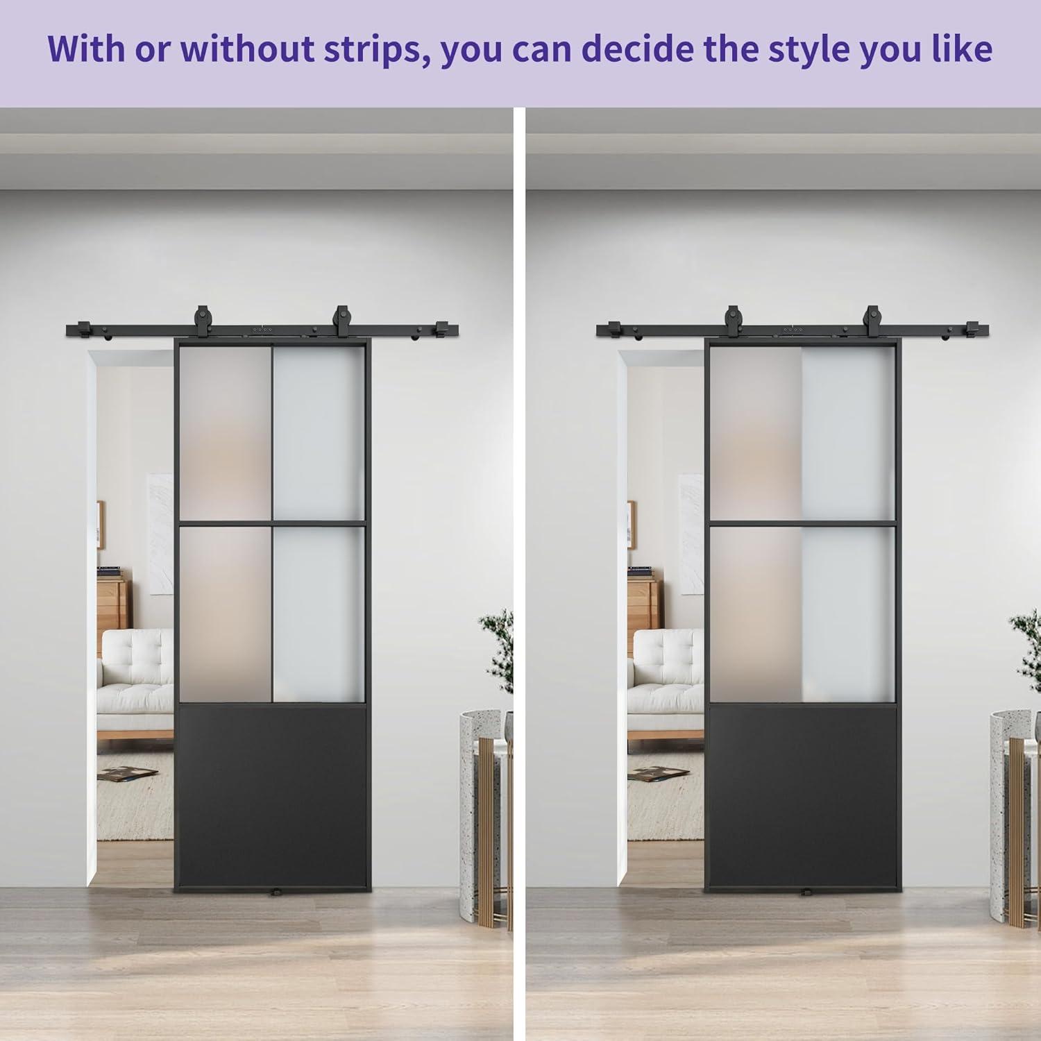 TREEBLING 84" Metal and Glass Sliding Barn Door with Two-Way Soft Close and Installation Hardware Kit