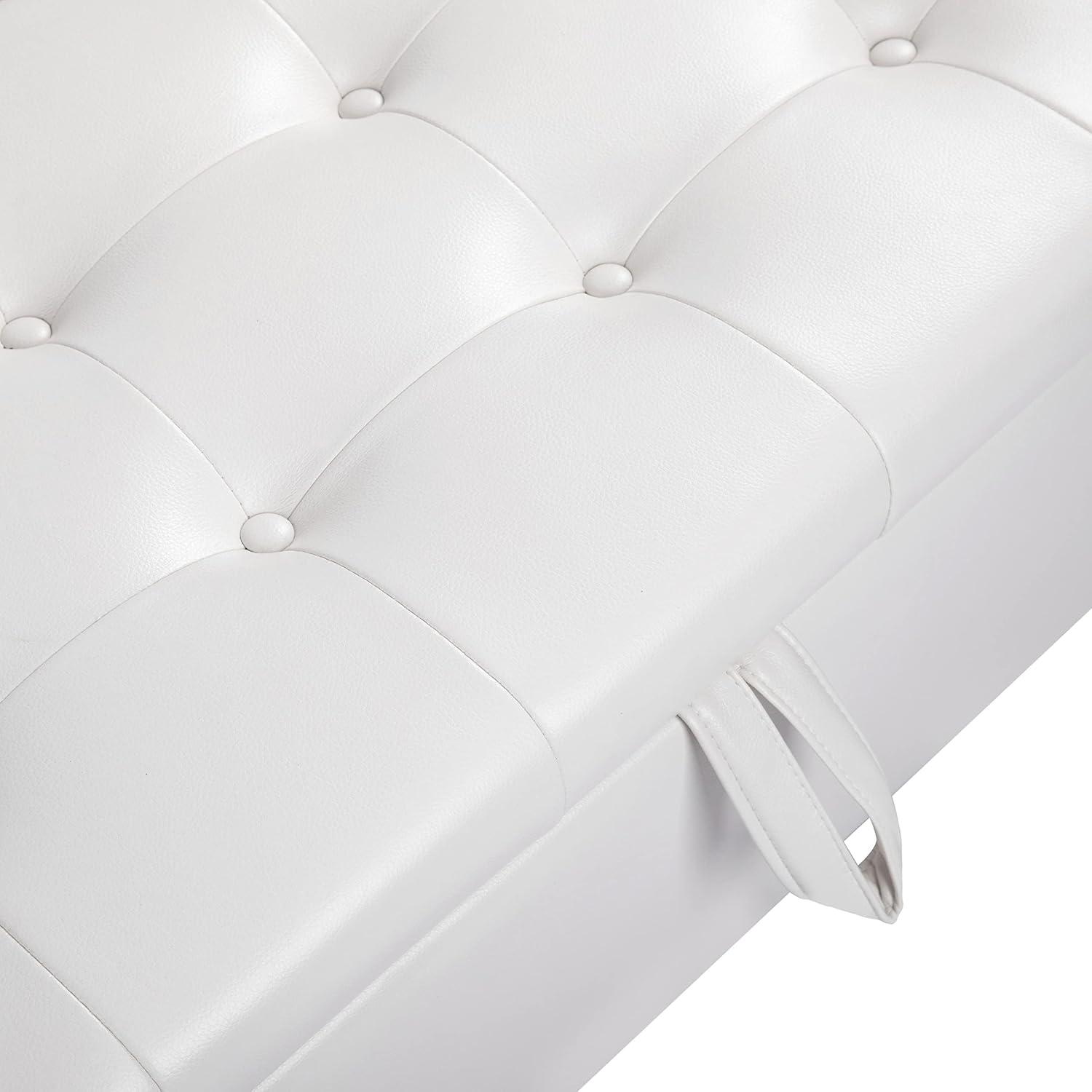 Ciara White Tufted Leather Lift-Top Storage Ottoman