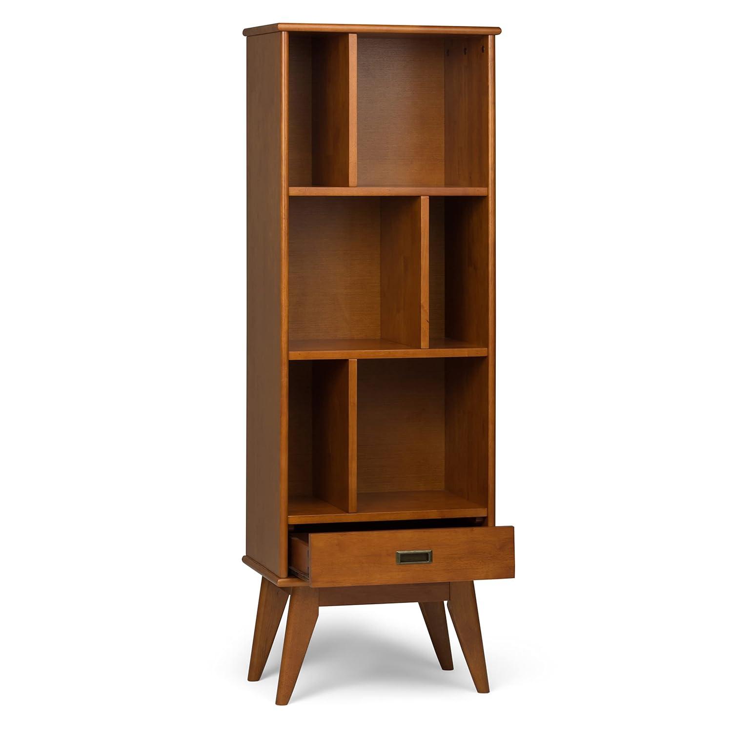 Simpli Home Draper 22"W Solid Hardwood 6 Shelf Compartment Mid-Century Modern Bookcase with Drawer