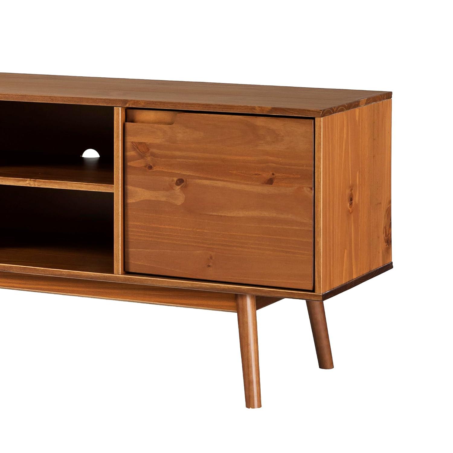 Adair 58" 2-Door Solid Pine Wood TV Console with Cutout Handles in Caramel