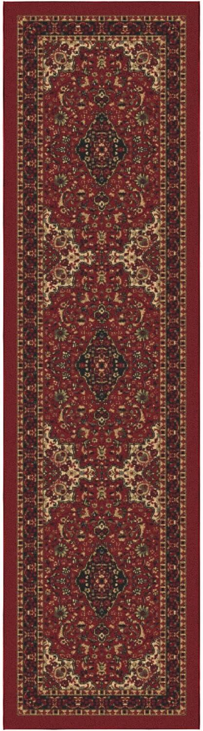 Ottohome Washable Non-Slip Rubberback Medallion Oriental Design Red Area Rug