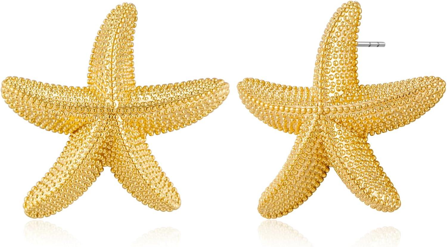 Punk Boho Starfish Earrings Starfish Statement Star Stud Earrings for Women Beach Ocean Summer Jewelry