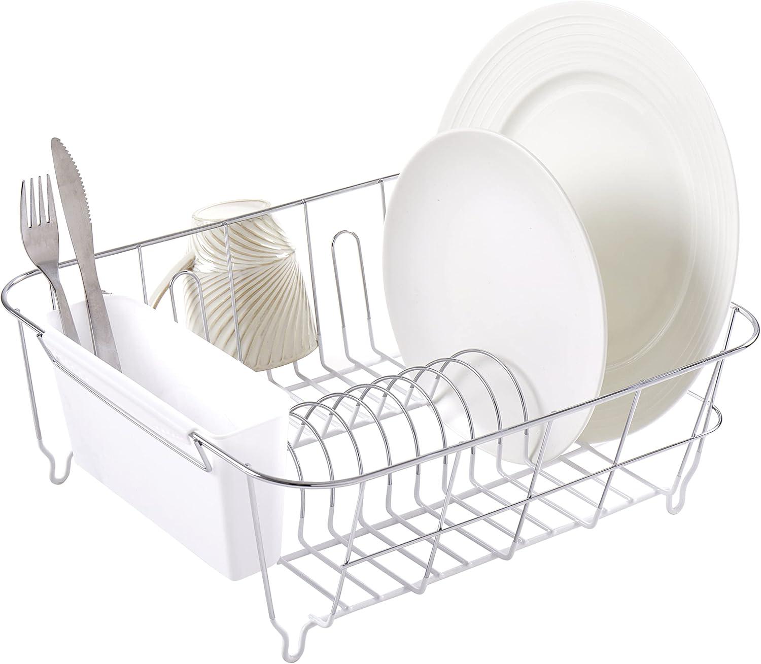 Sweet Home Collection Chrome Plated Steel Small 2 Piece Dish Drainer White