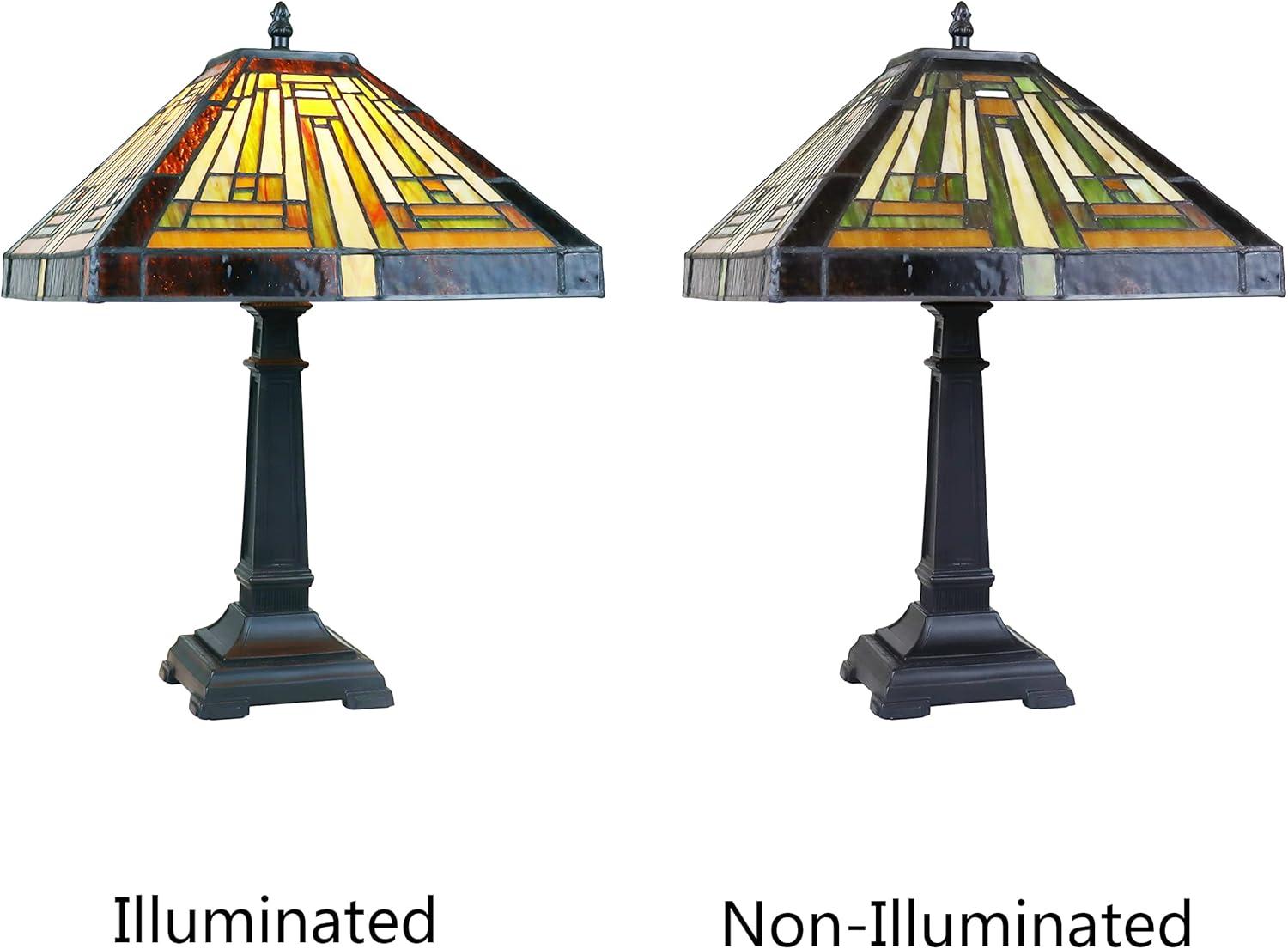 Innes Mission Tiffany-Style Blackish Bronze Table Lamp with Stained Glass Shade