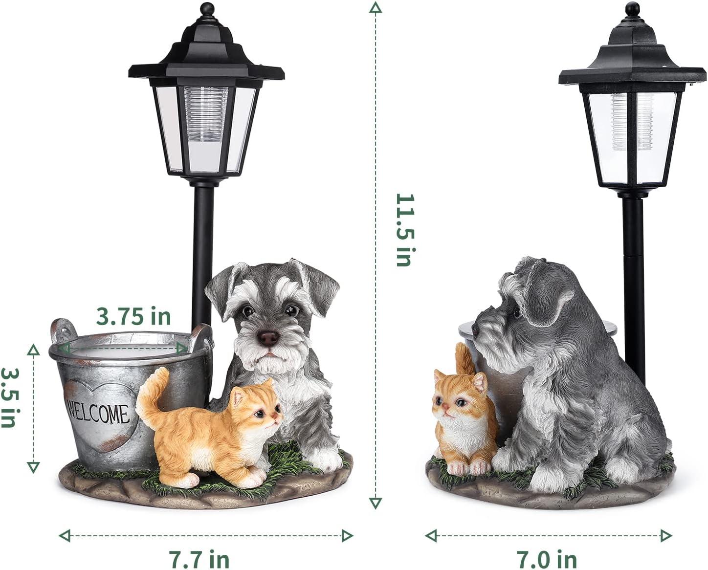 Lights And Flowerpot Funny Garden Decor Housewarming Gifts Lights For Patio Yard, Balcony Decorations (Dog And Cat)