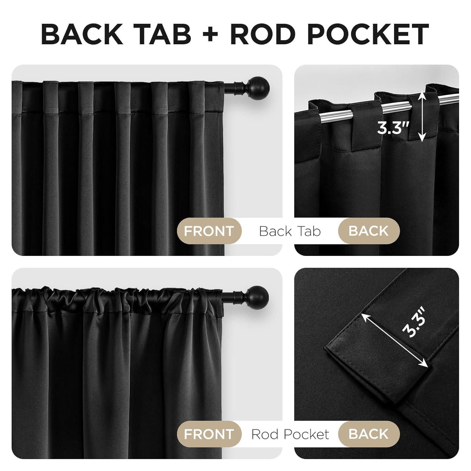 Joydeco Black Blackout Curtains 96 Inches Long, Thermal Insulated Curtains 2 Panels Set for Bedroom, Room Darkening Drapes for Living Room Window (W52 x L96 Inch, Black)