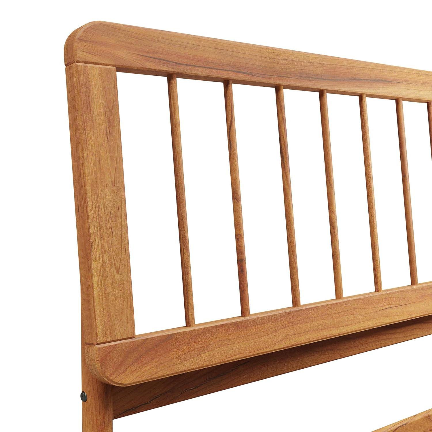 Walker Edison Mid-Century Modern Slatted Solid Wood King Bedframe, Caramel