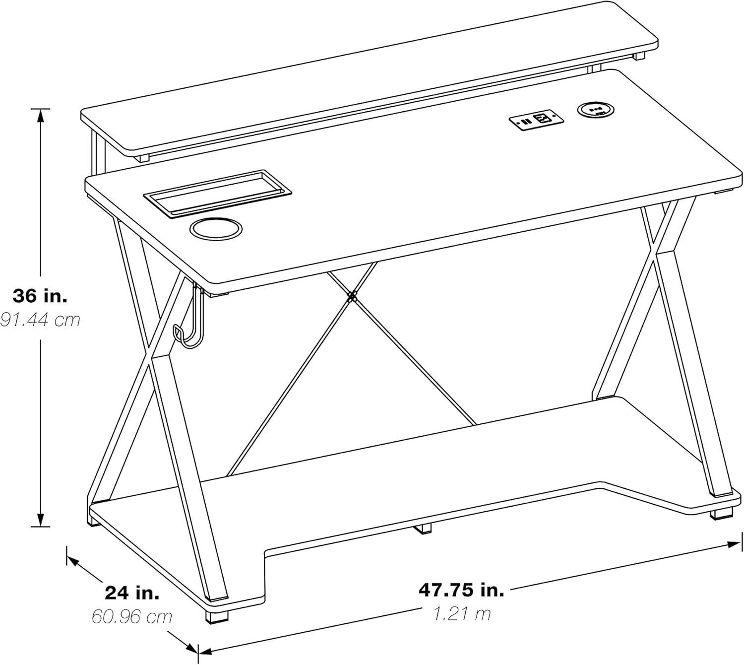 OSP Home Furnishings Checkpoint Ghost Battlestation Gaming Desk with RGB LED Lights