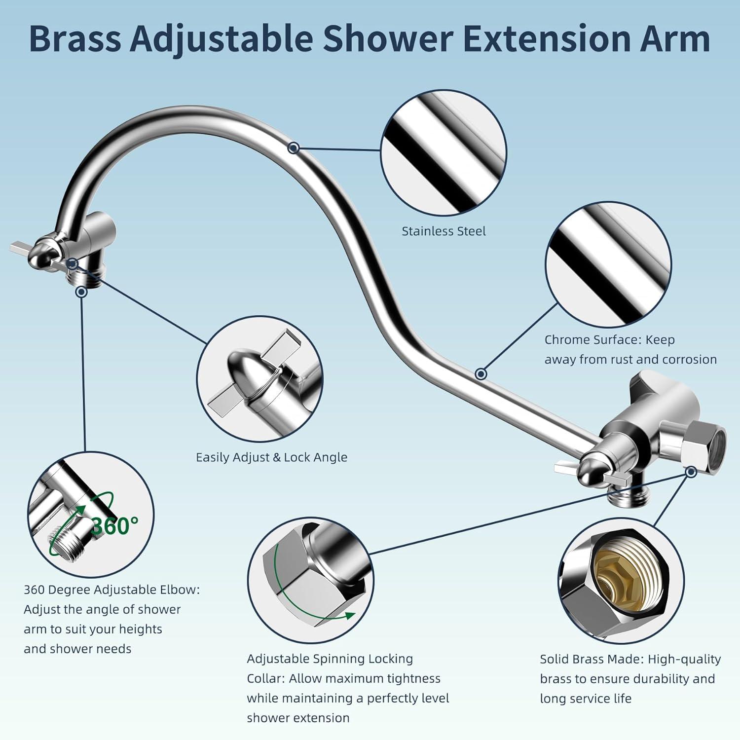 Hibbent Dual Shower Head Combo with Metal 8 Inch High Pressure Rainfall Shower Head  and Handheld Shower SCW01-HS070-SS080-CP