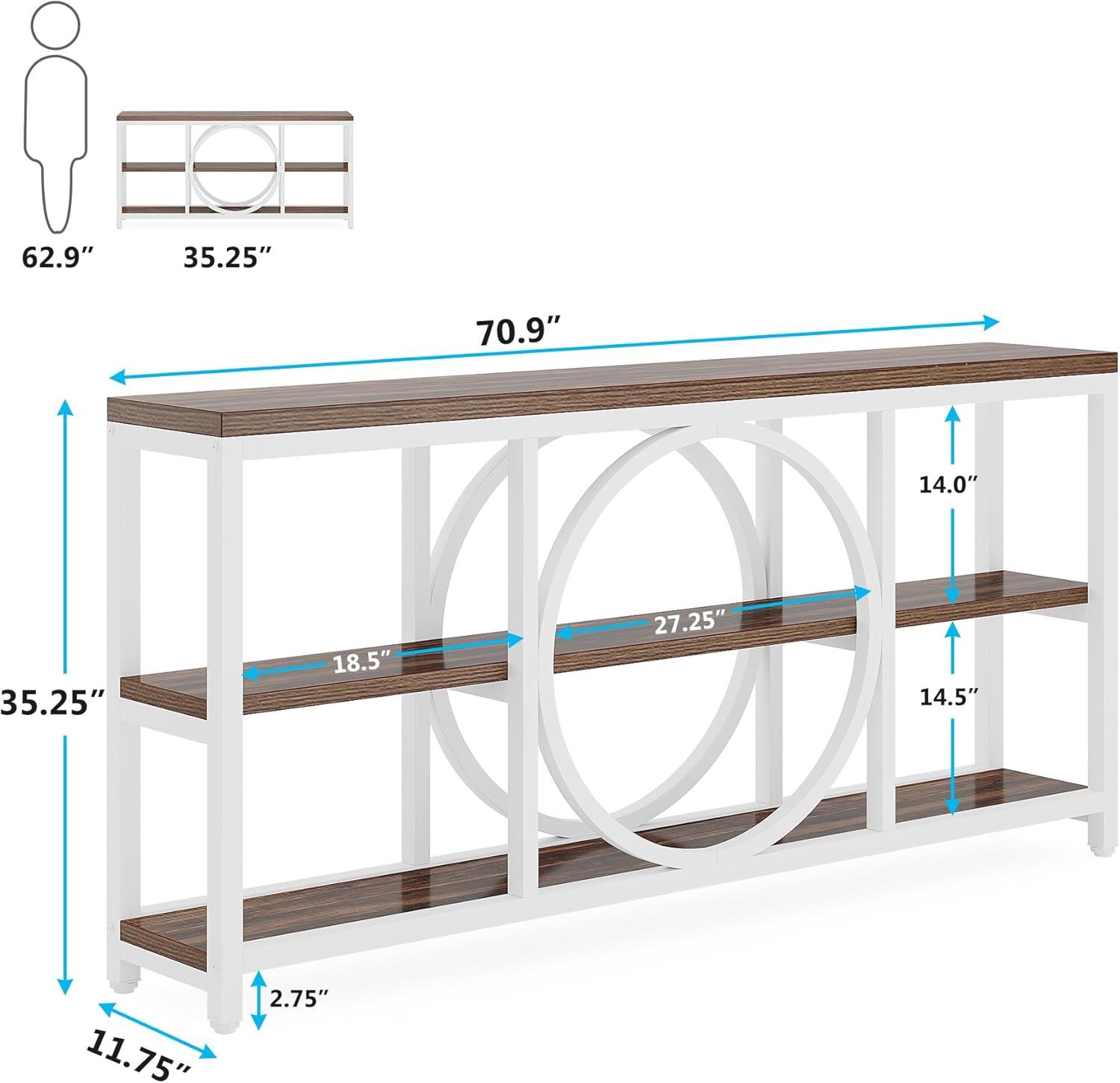 GVN Console Table, Entryway Table, 70.9" Console Table, Narrow Sofa Table with 3 Tier Storage Shelves,White & Walnut