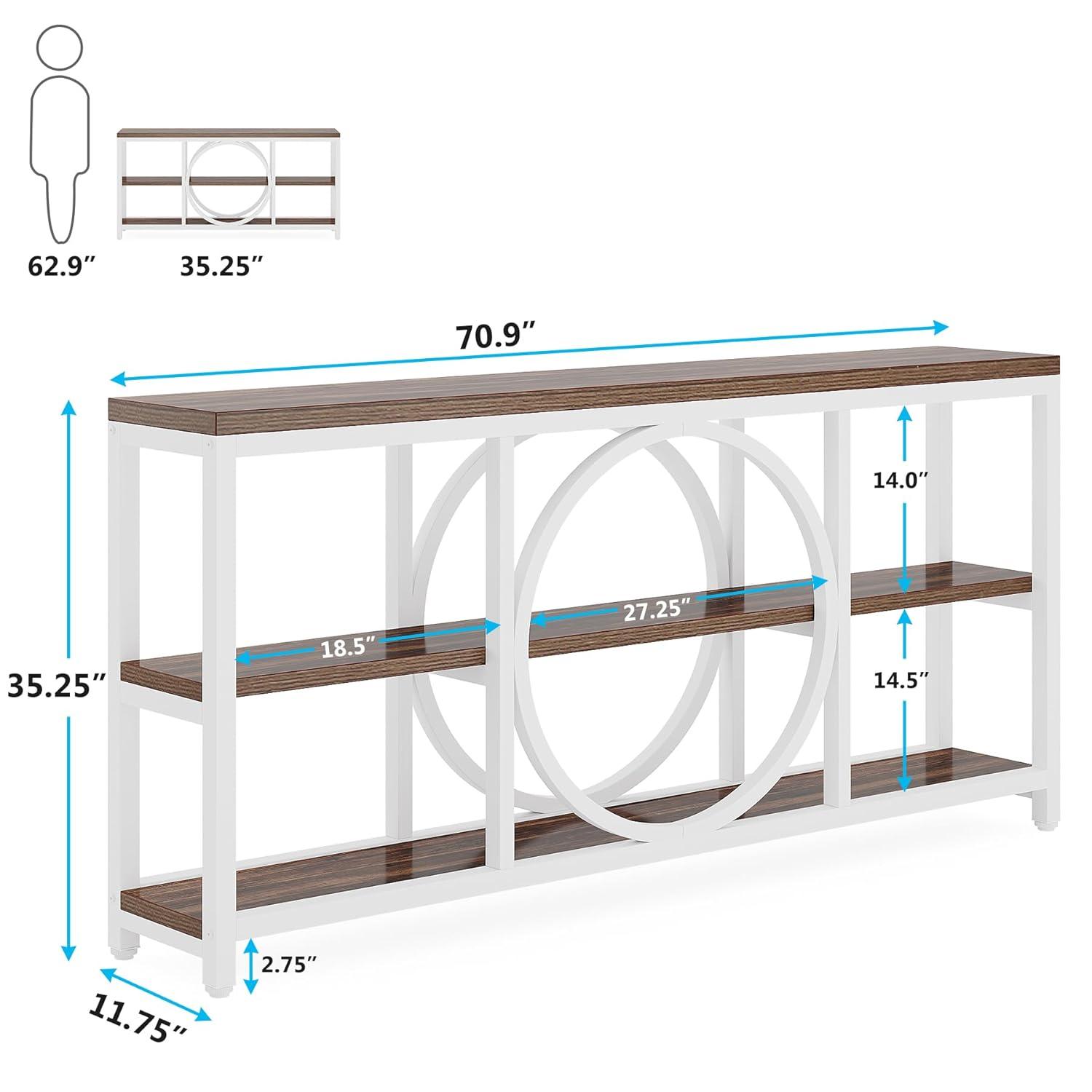 GVN Console Table, Entryway Table, 70.9" Console Table, Narrow Sofa Table with 3 Tier Storage Shelves,White & Walnut