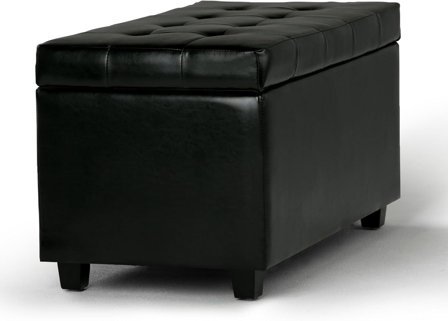 Simpli Home Cosmopolitan Storage Ottoman In Midnight Black Vegan Faux Leather