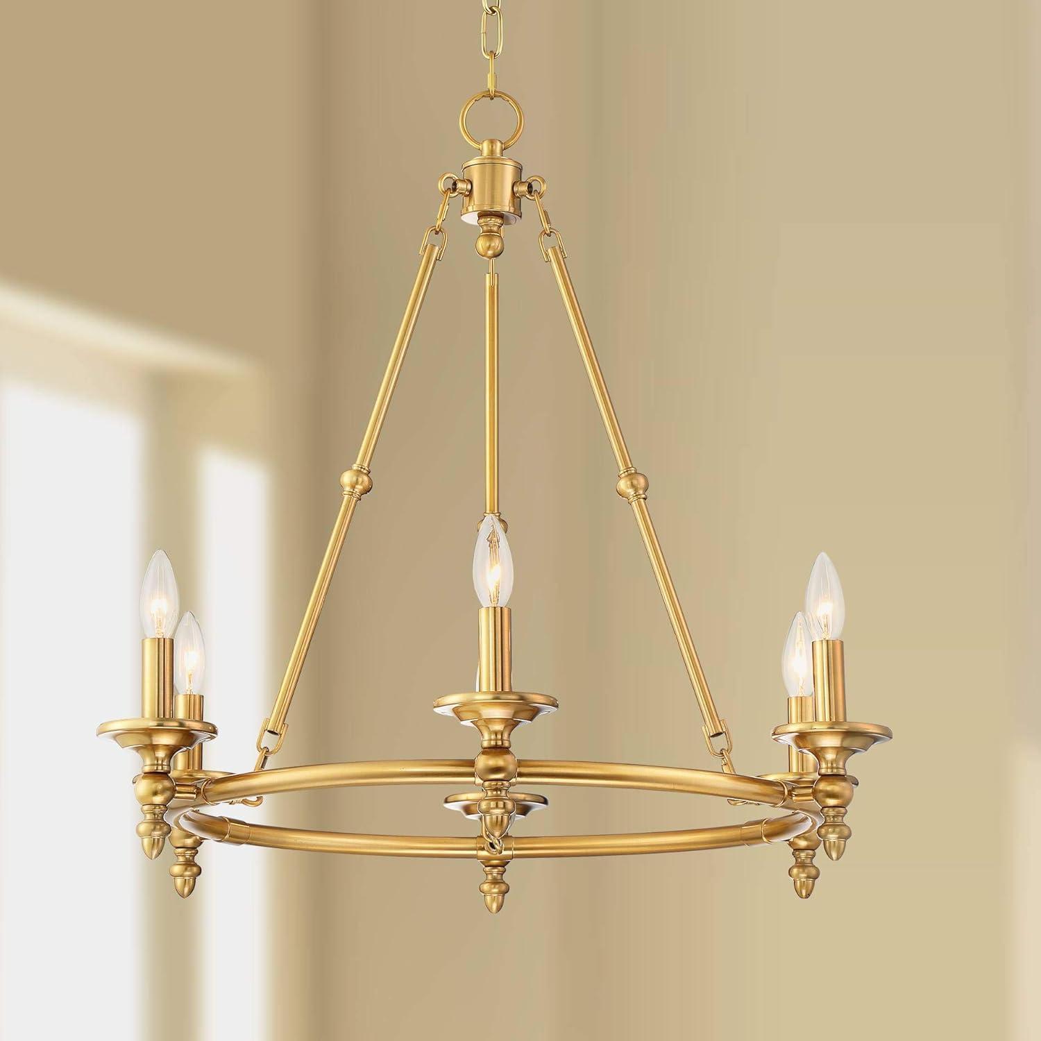 Antique Brass 6-Light Wagon Wheel Chandelier