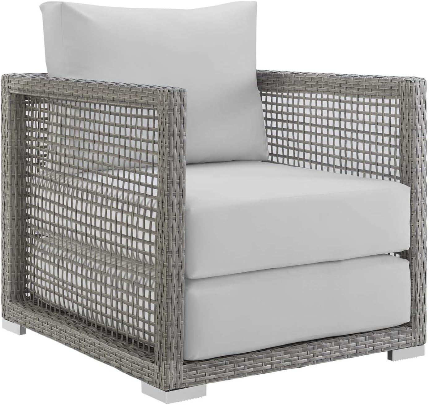 Aura 32" Gray and White Rattan Outdoor Patio Armchair with Cushions